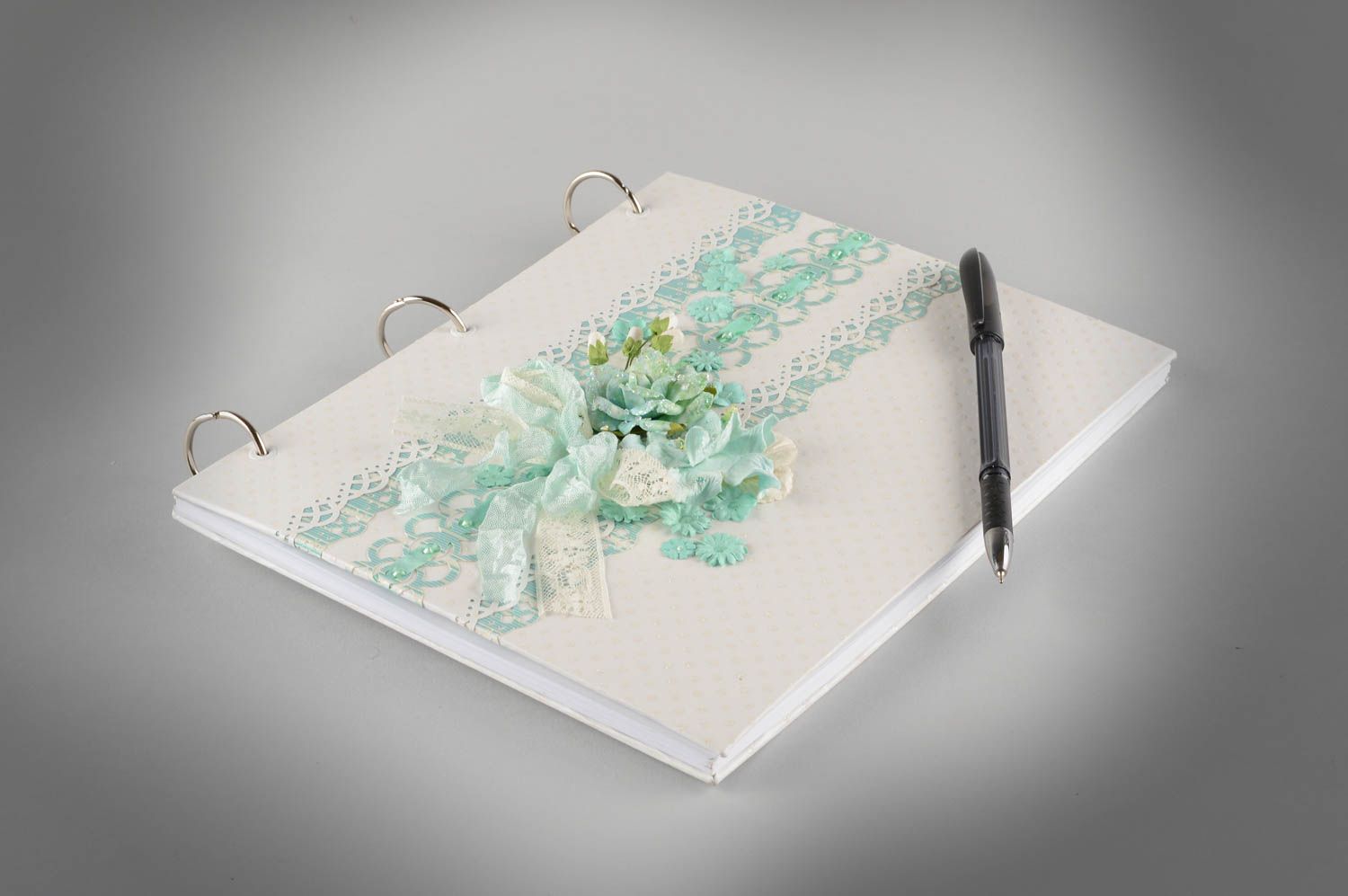 Handmade designer wedding well wishes book scrapbooking with lace light photo 1
