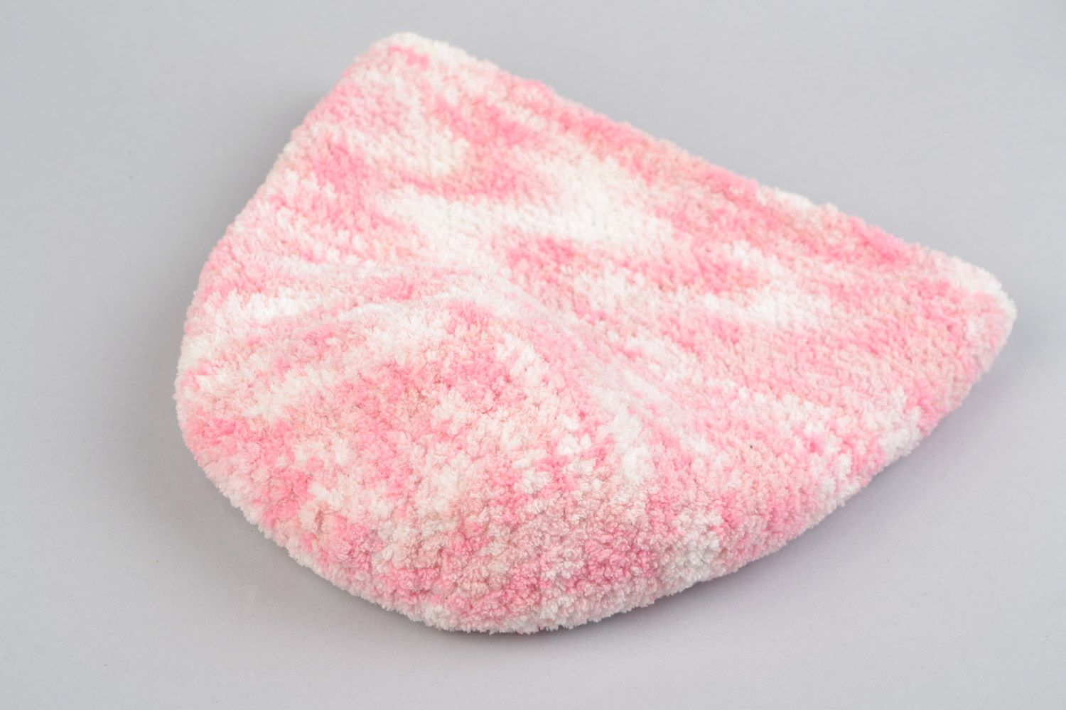 Bonnet d'hiver enfant tricoté au crochet en microfibre rose fait main extensible photo 4