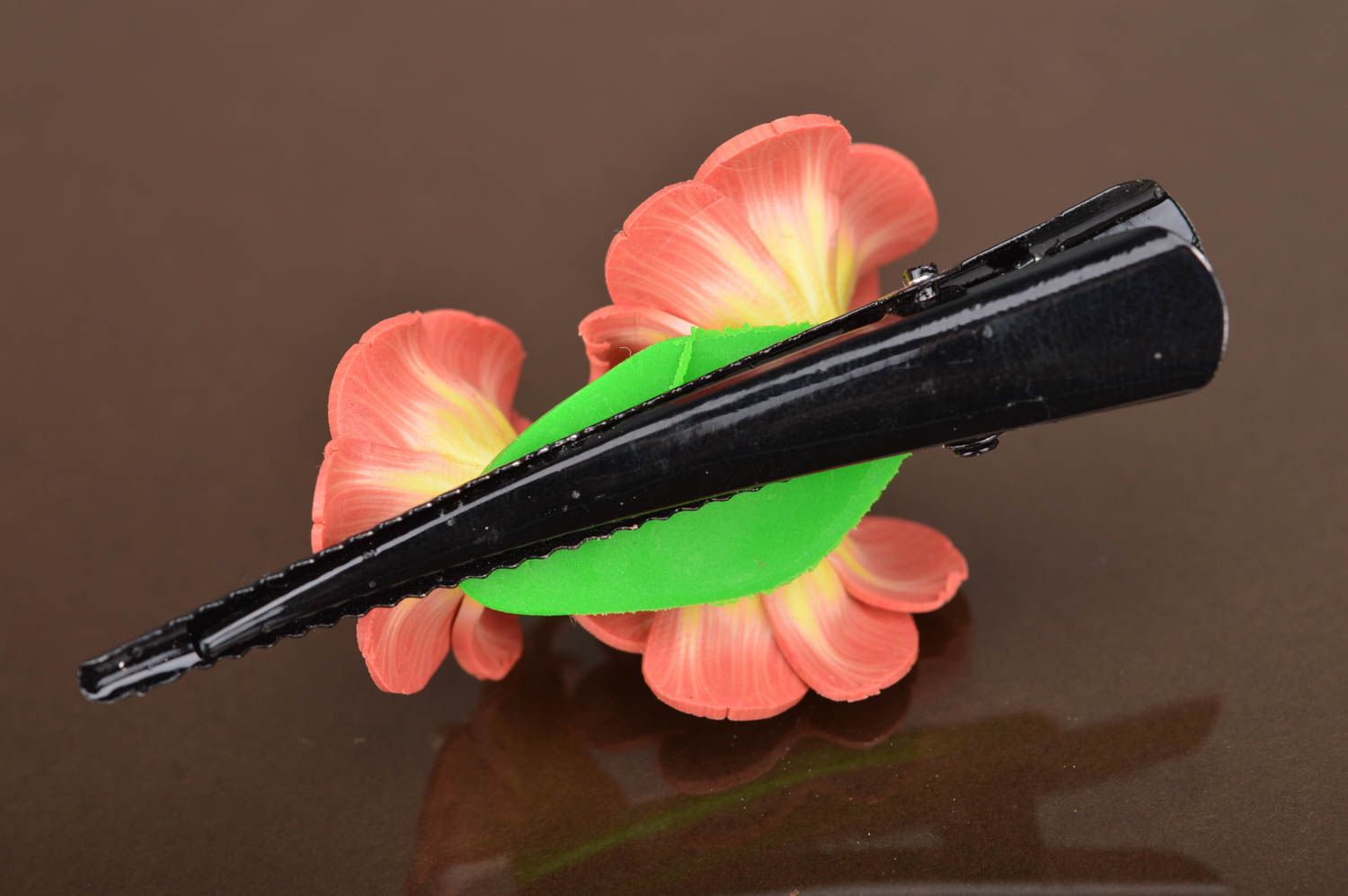 Handmade stylish designer hair clip made of polymer clay clip with flowers photo 4