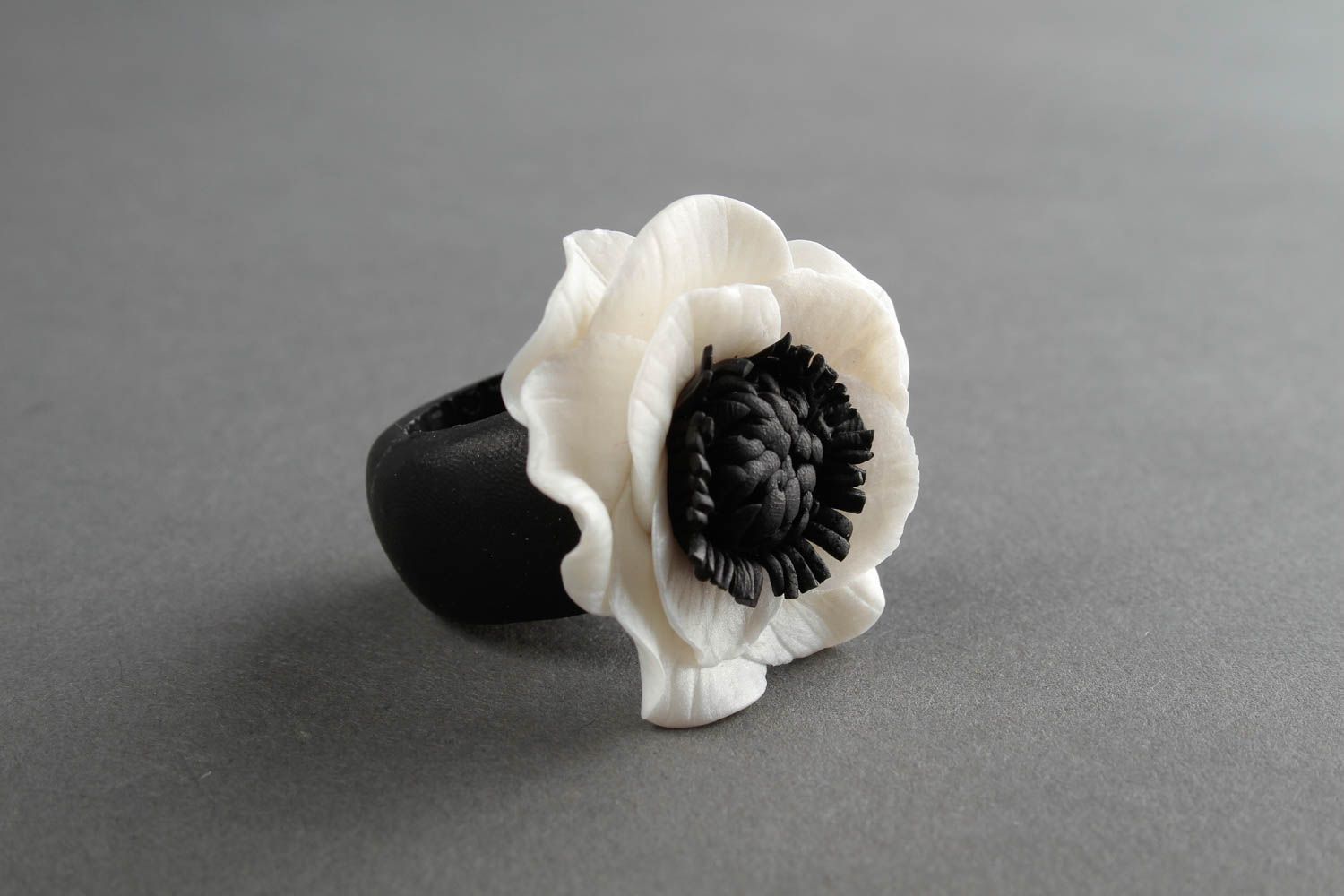 Handmade ring polymer clay jewelry ring gift ring with poppy women jewelry  photo 2