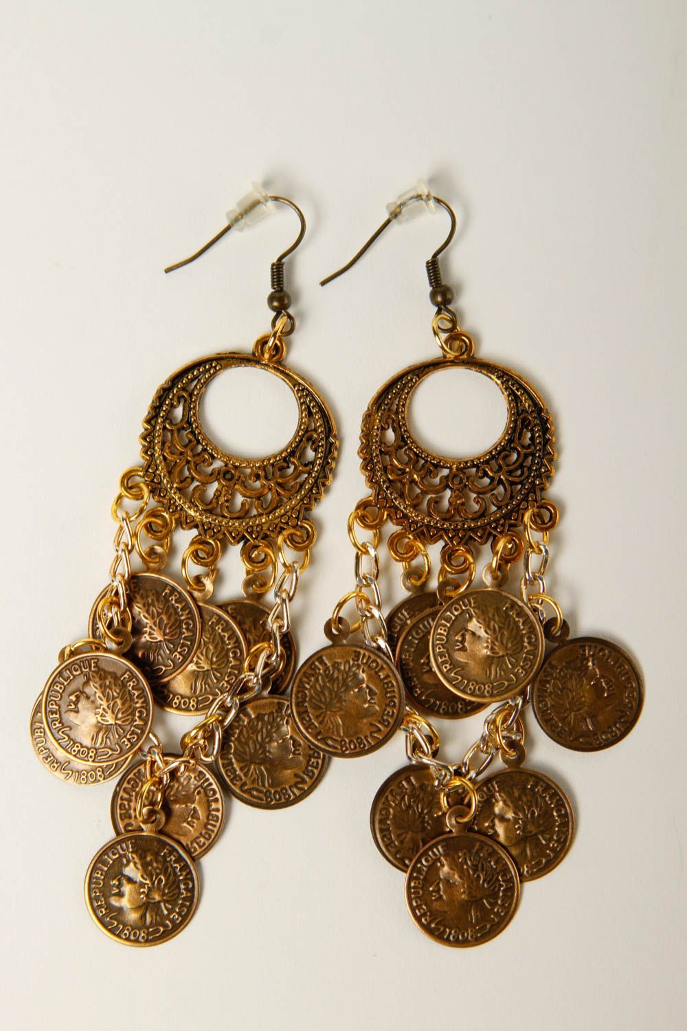 Handmade Schmuck lange Ohrringe Metall Schmuck ausgefallener Ohrschmuck Münzen foto 3