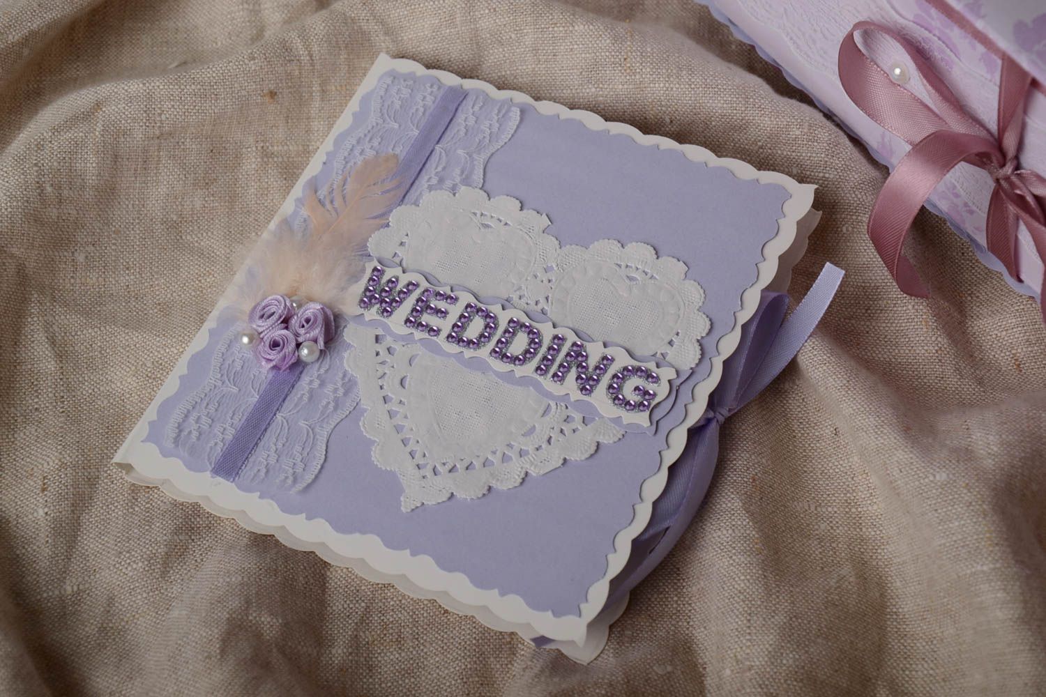 Housse en carton disques de mariage design faite main originale violette photo 1