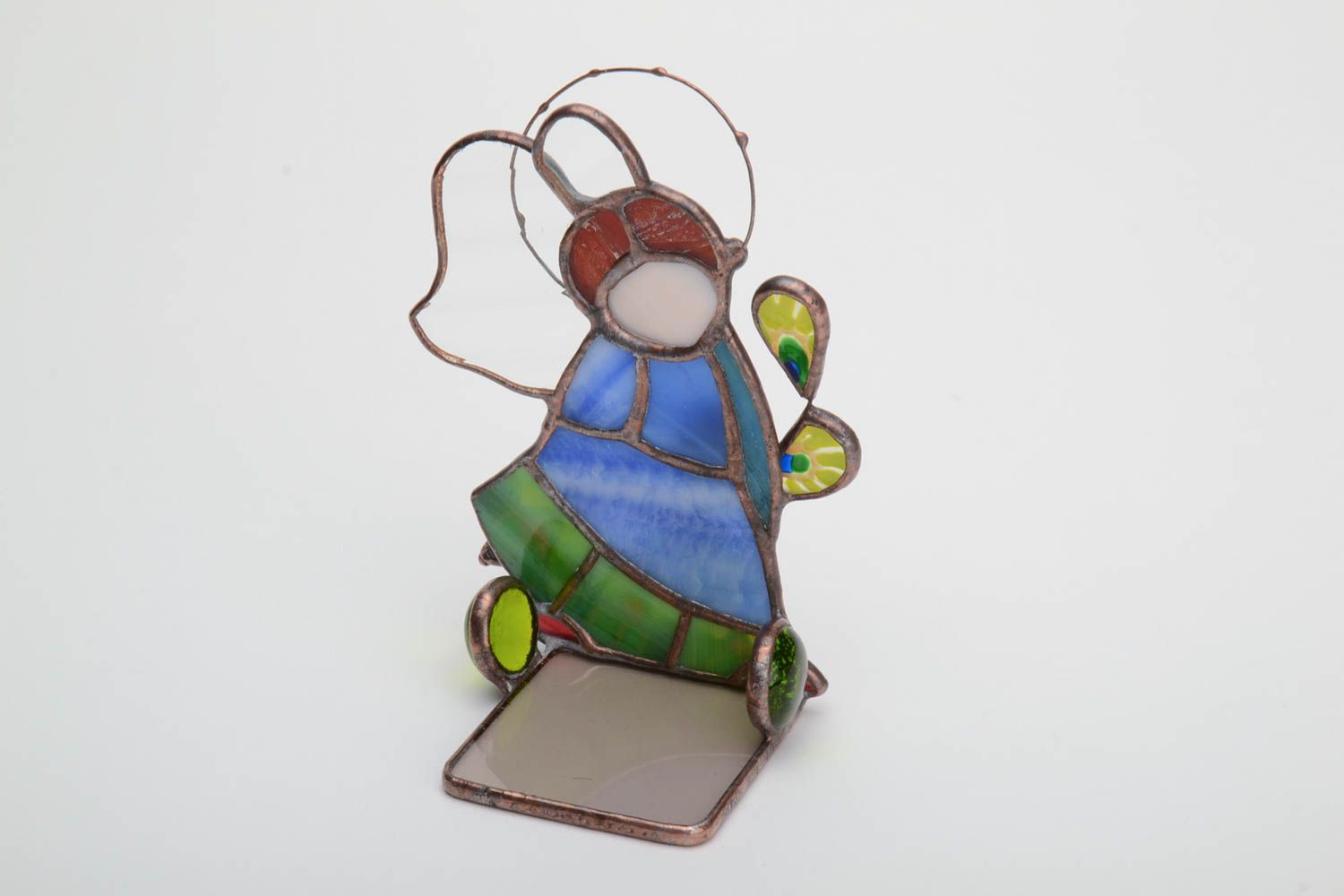 Unusual beautiful handmade designer stained glass candlestick in the shape of angel photo 3