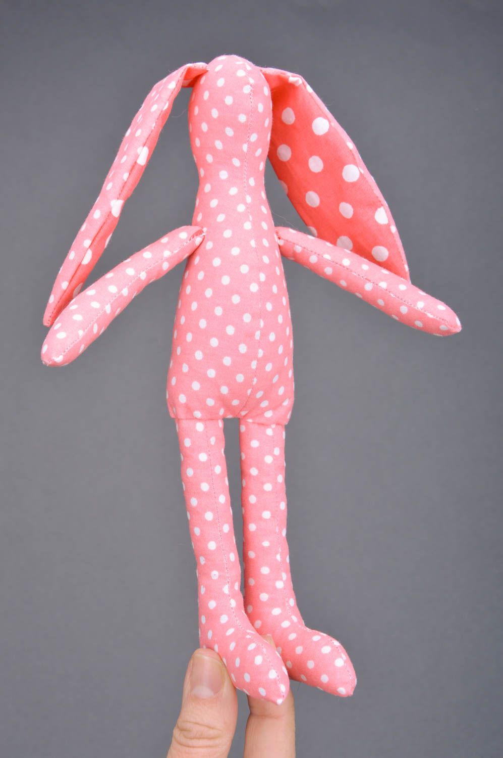 Handmade decorative pink soft toy cotton bunny with polka dot pattern home decor photo 3