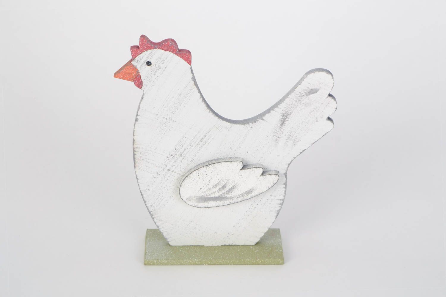 Handmade large wooden toy of white chicken for interior decoration photo 5