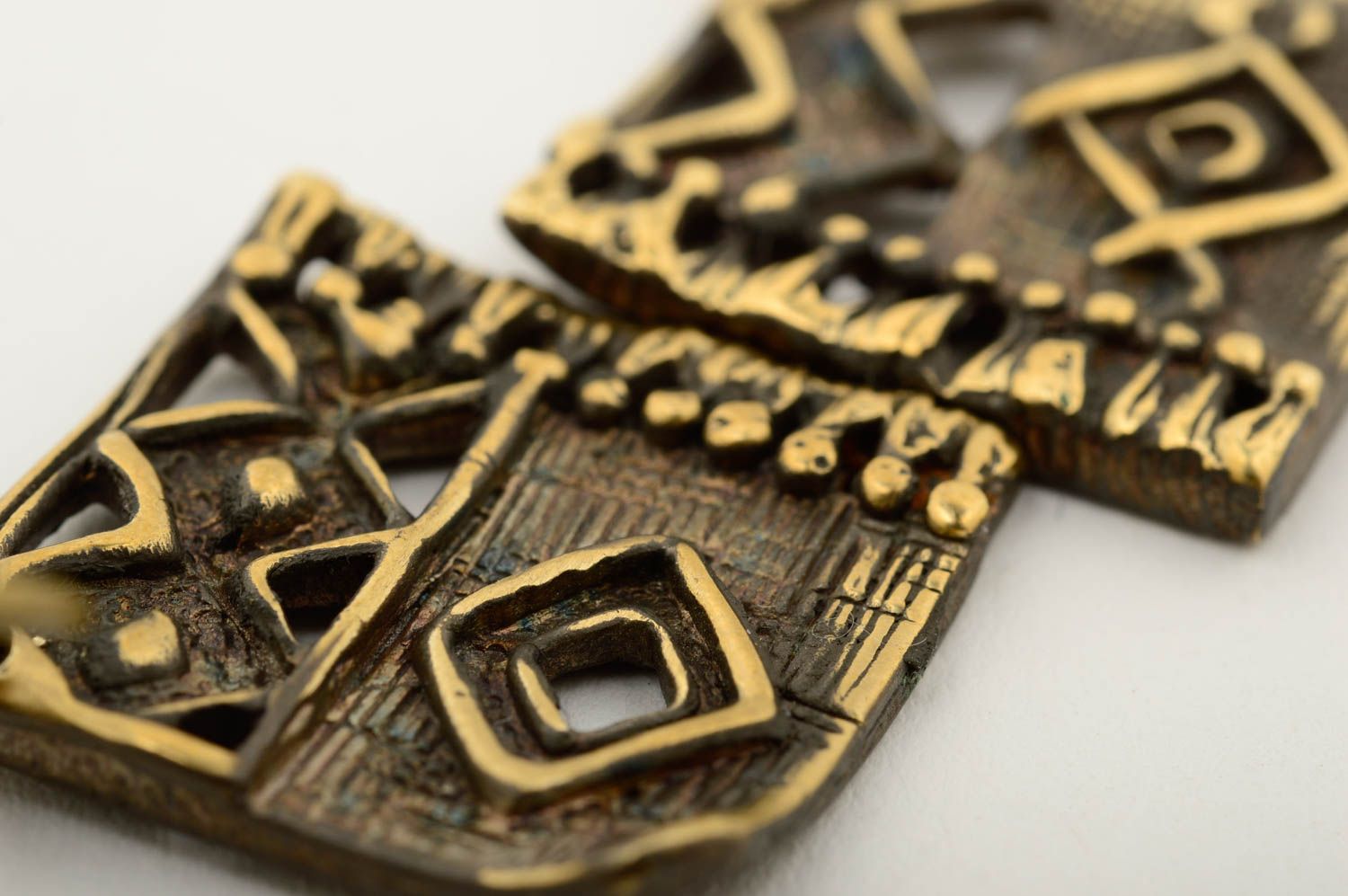 Украшение ручной работы длинные серьги ромбики украшение из бронзы авторское фото 5