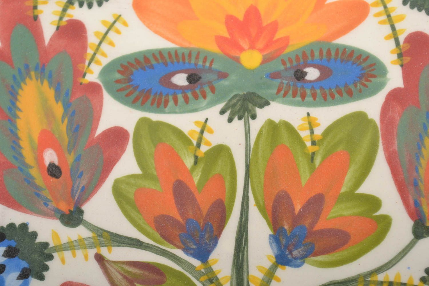 Carreau décoratif céramique peint à motif floral multicolore original fait main photo 3