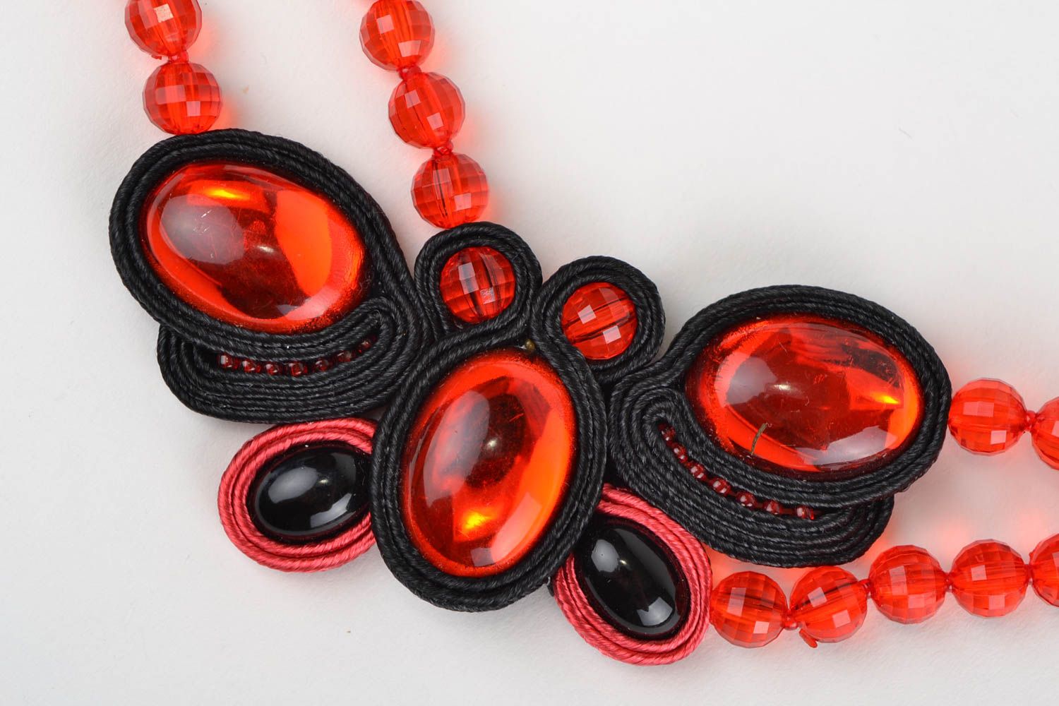 Handmade designer soutache necklace with plastic beads photo 3