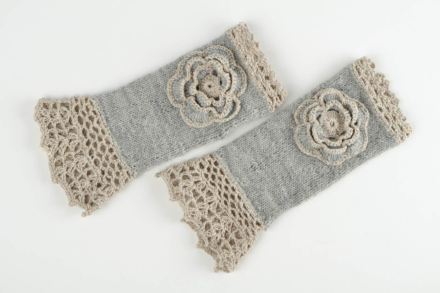 Mitaines tricot fait main Gants mitaines laine lin gris Accessoire femme photo 2