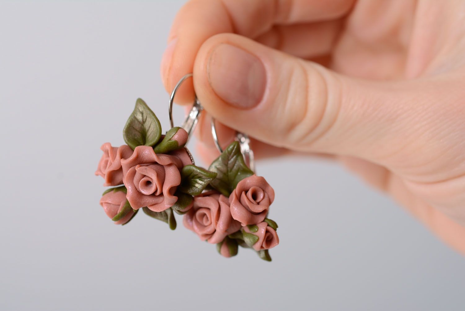 Polymer clay earrings Roses photo 4