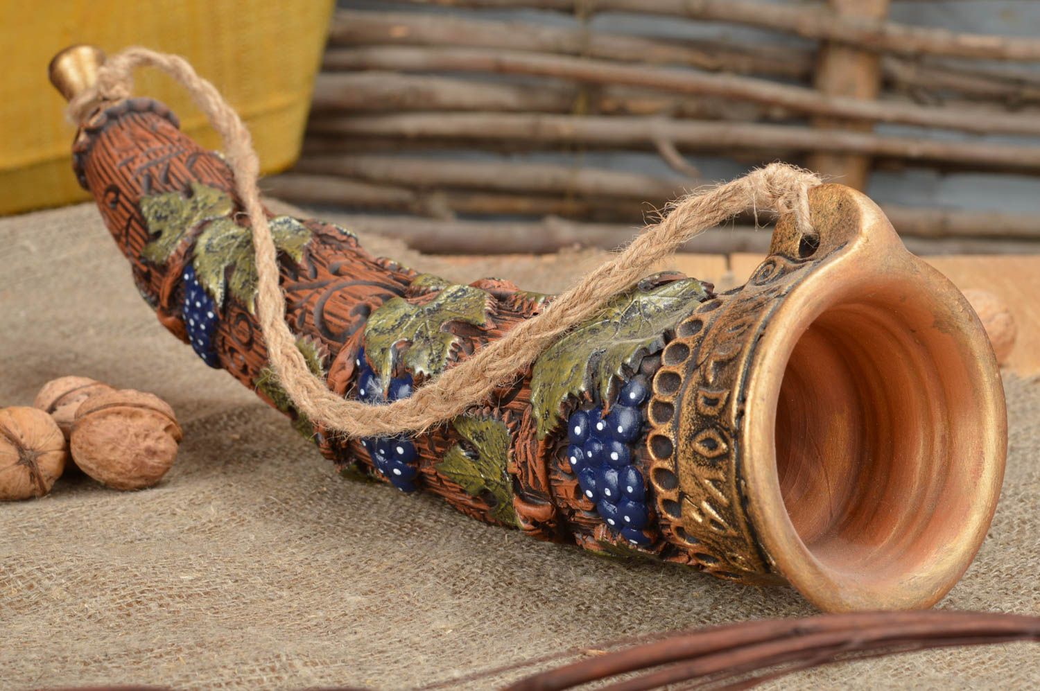 Ceramic Horn of Plenty wall decor for home handmade unusual amulet souvenir photo 1