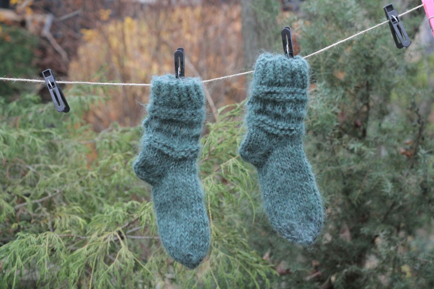Homemade knitted wool socks photo 1