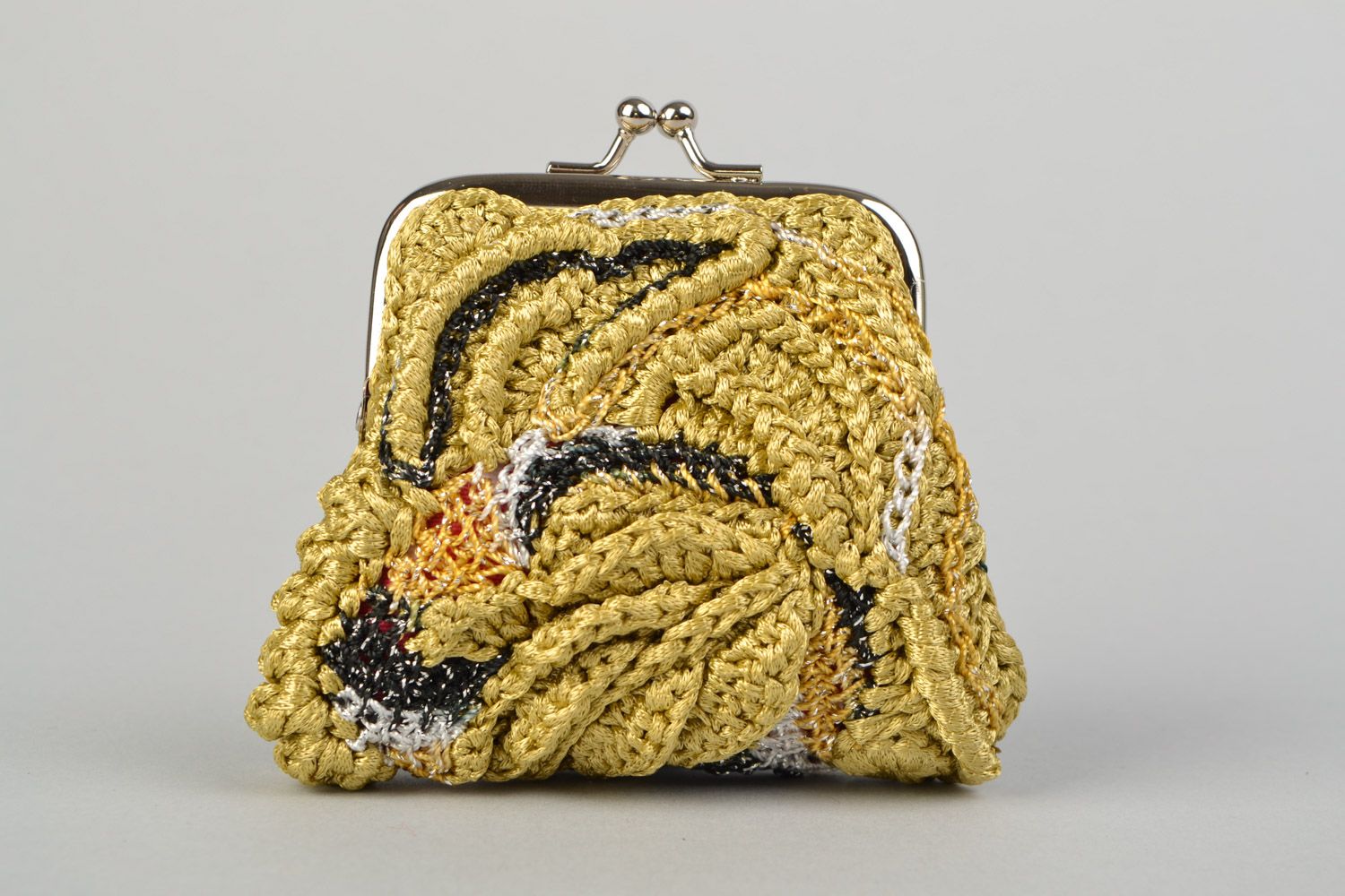 Porte-monnaie à clip tricoté en acrylique au crochet doré noir fait main femme photo 3