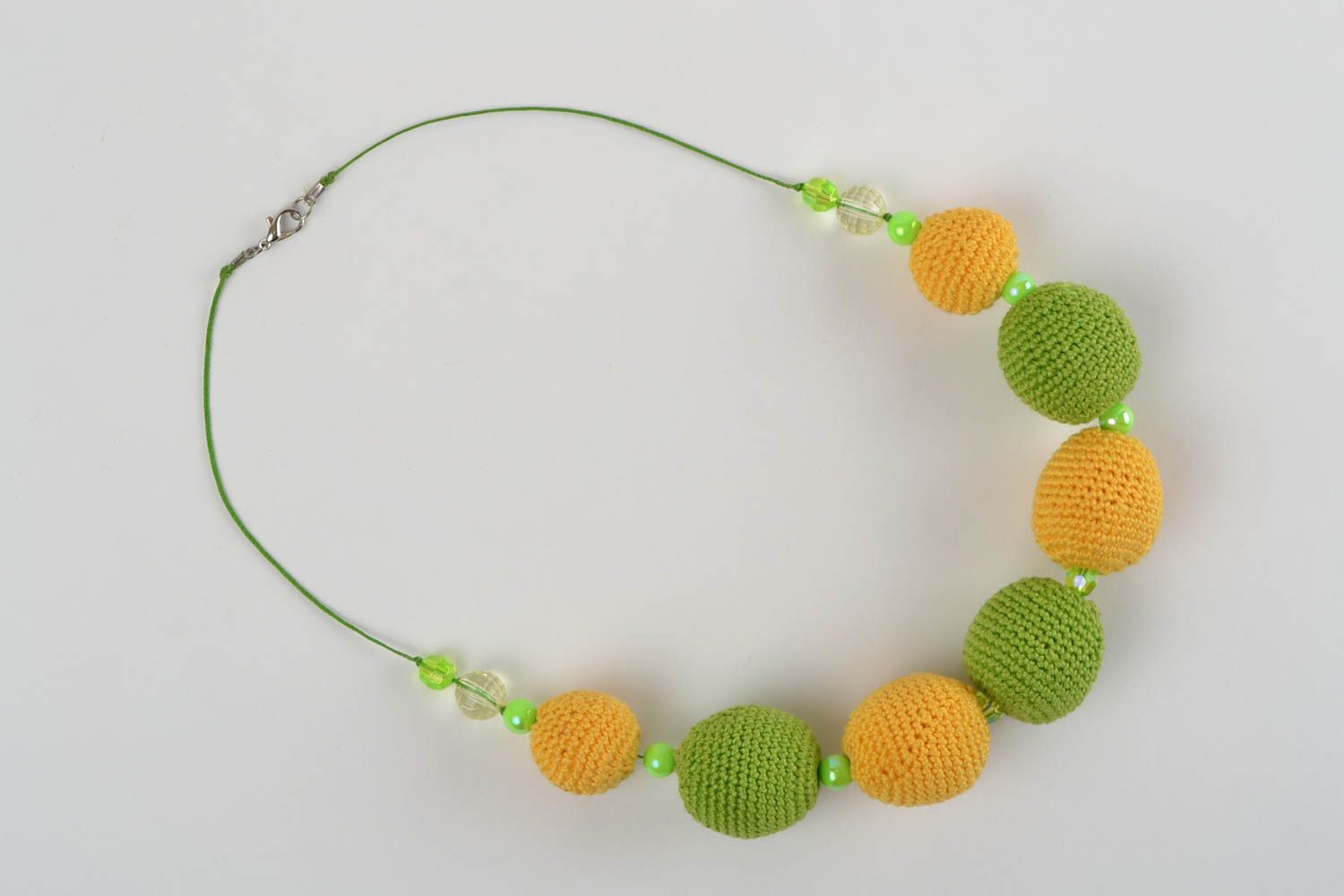 Woven cute handmade big yellow and light green unusual beautiful necklace photo 4