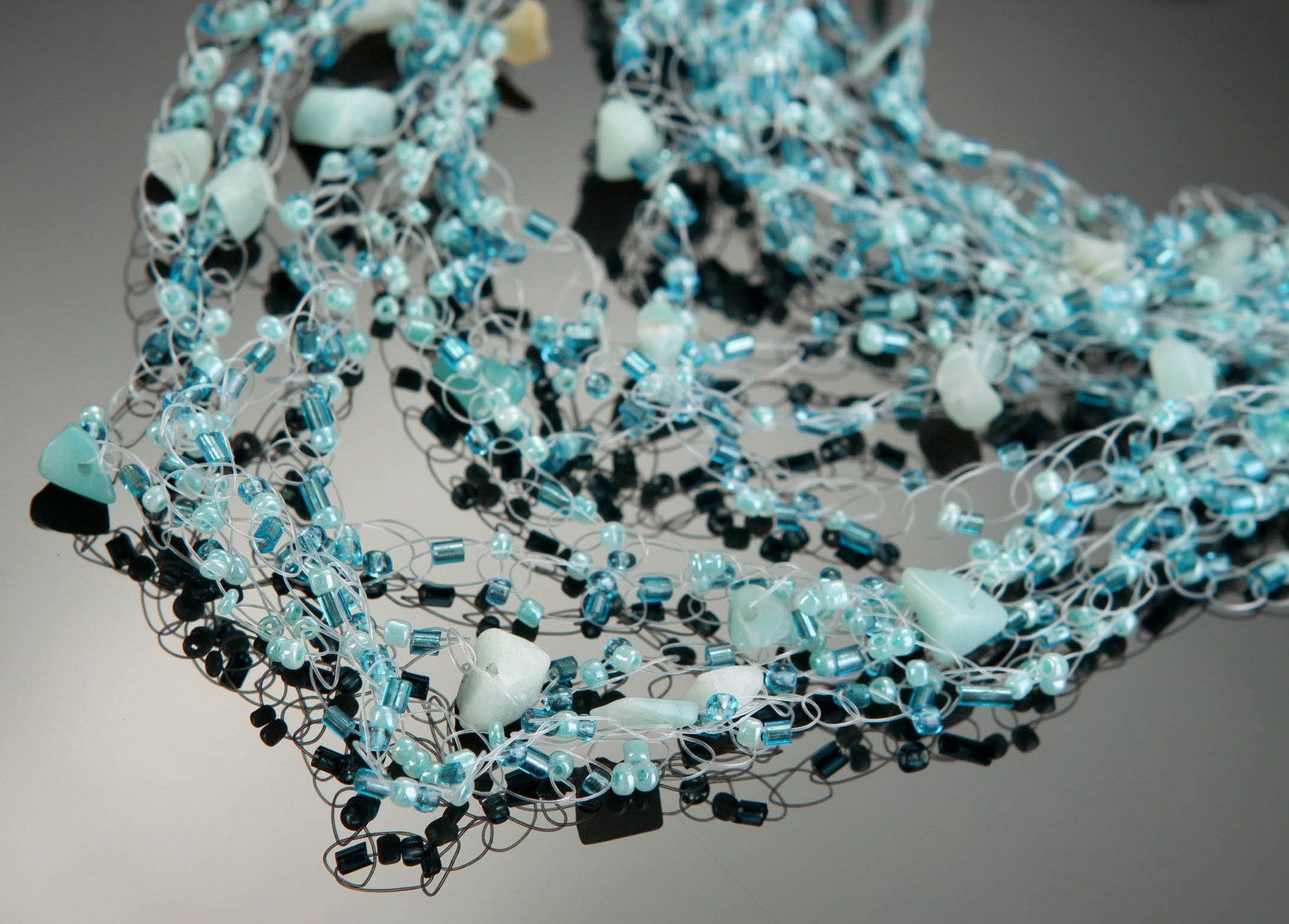 Mehrreihige Halskette aus Aquamarin foto 4