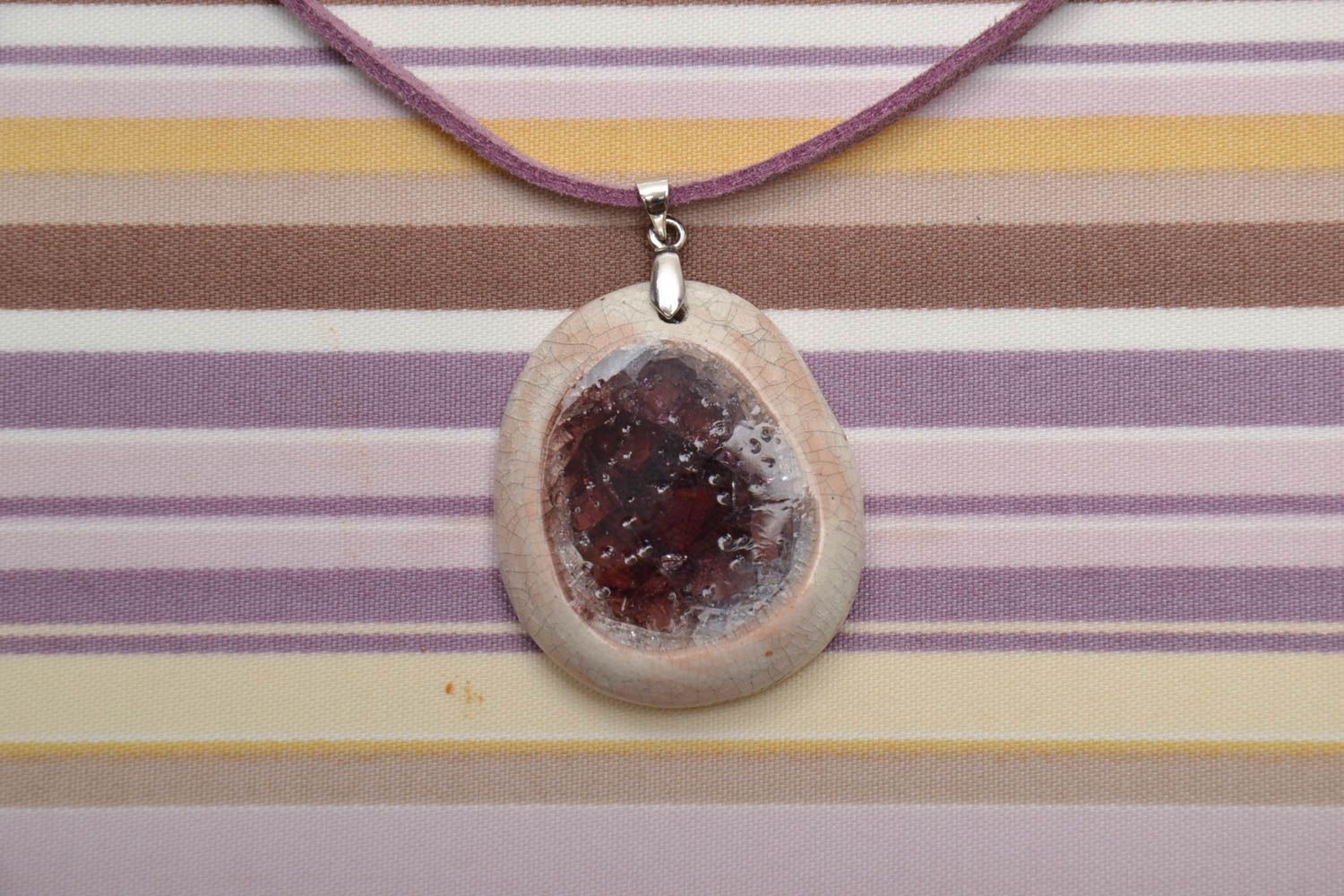 Ceramic pendant with glass photo 1