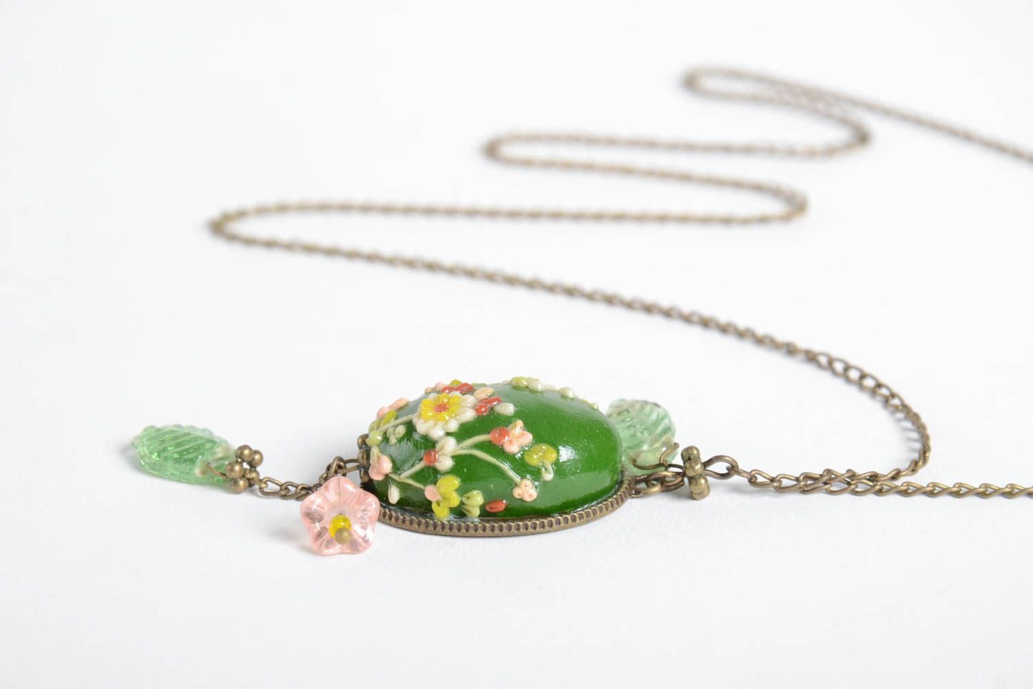 Handmade grüner Blumen Modeschmuck Anhänger Polymer Schmuck Accessoires für Frau foto 5