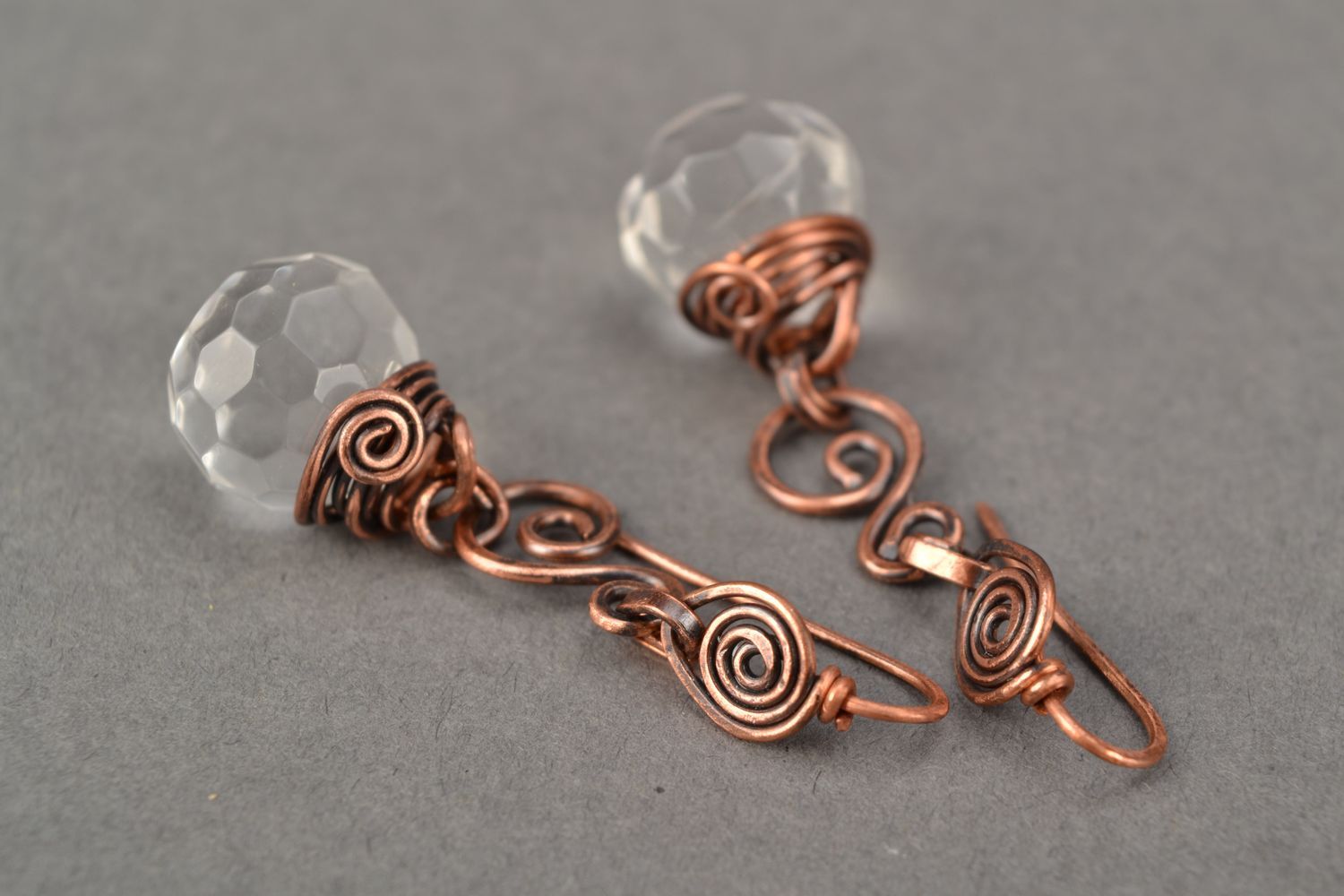 Copper jewelry set with crystal made using wire wrap technique photo 4