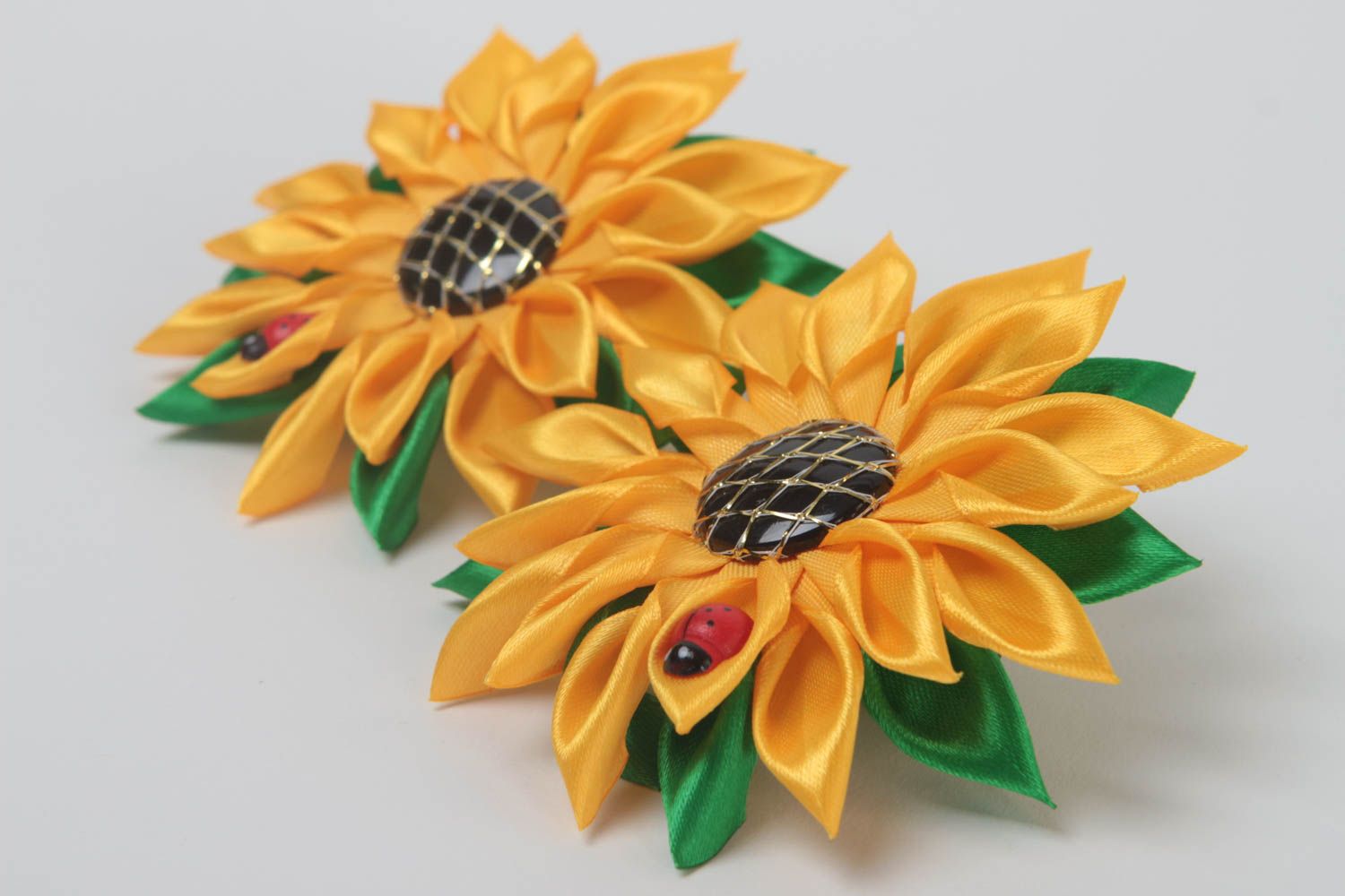 Handmade hair ties set of 2 hair scrunchies flowers for hair kanzashi flowers photo 3