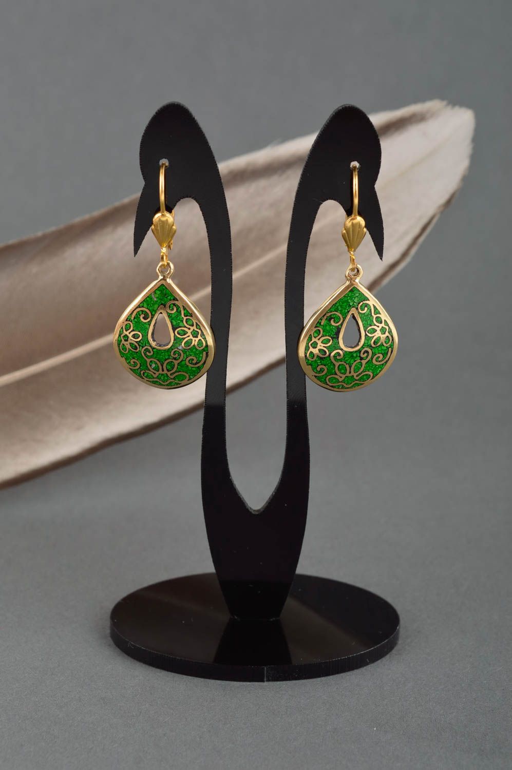 Handmade beautiful green earrings fabulous evening earrings elegant jewelry photo 1