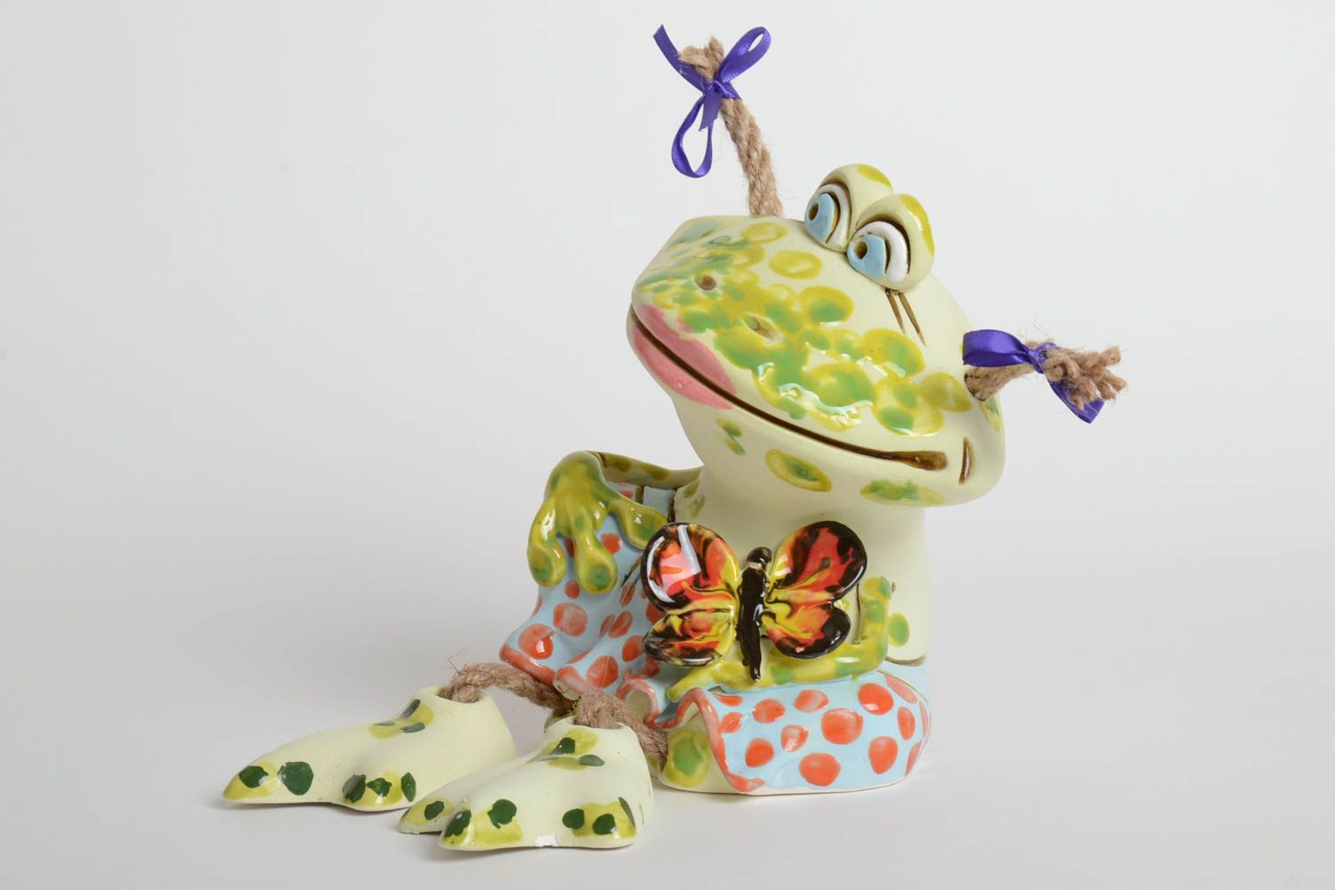 Lustige Spardose handgemachte Keramik Ton Deko Geschenk für Kinder bunt Frosch foto 2