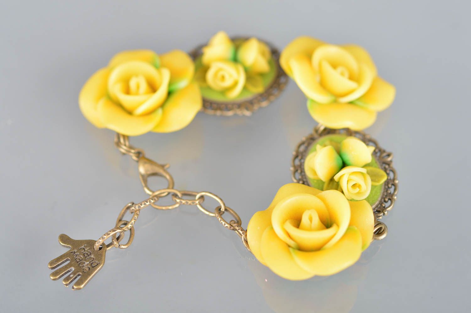 Bracelet en pâte polymère roses jaunes original beau fait main pour fille photo 4