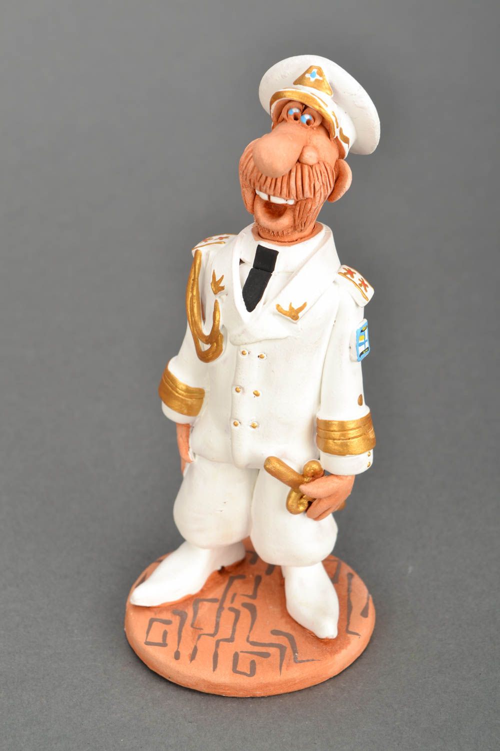Statuetta ammiraglio in argilla fatta a mano figurina decorativa in ceramica foto 3