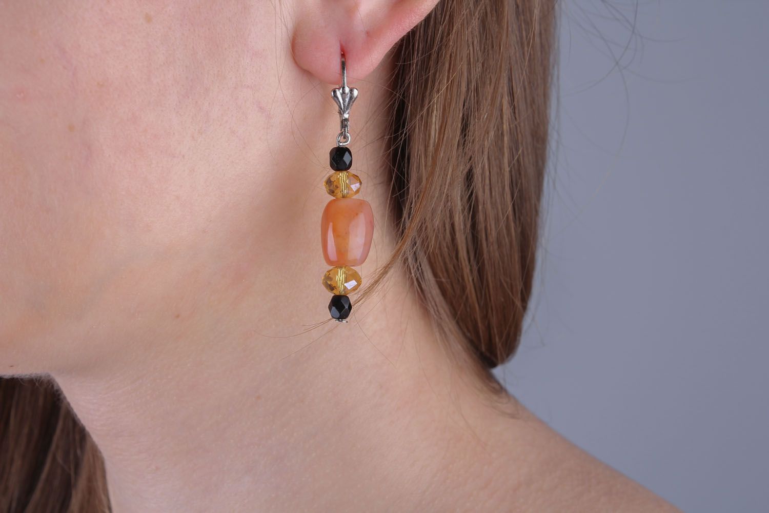 Long earrings with natural stones photo 4