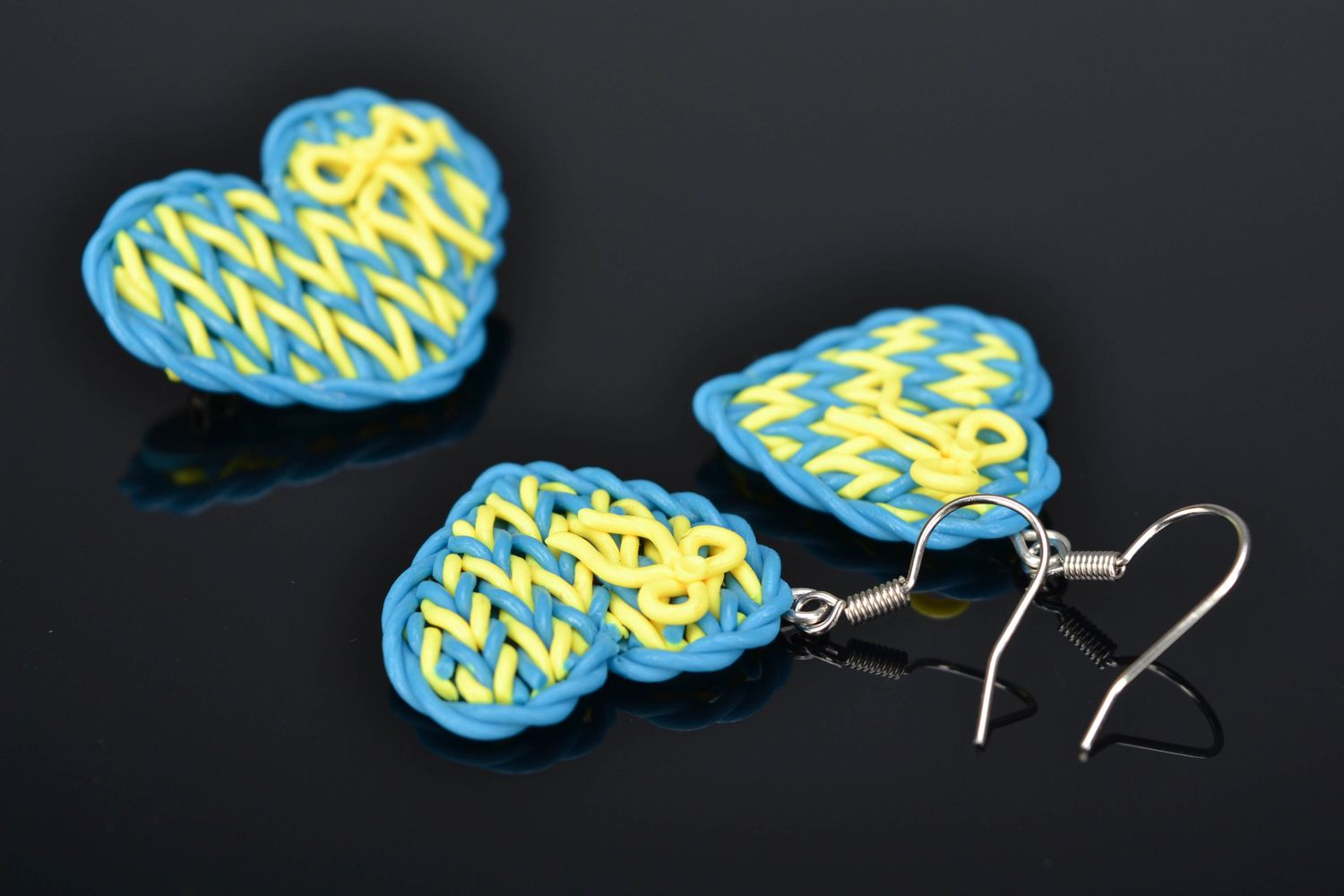 Handmade polymer clay jewelry earrings and brooch Heart photo 1