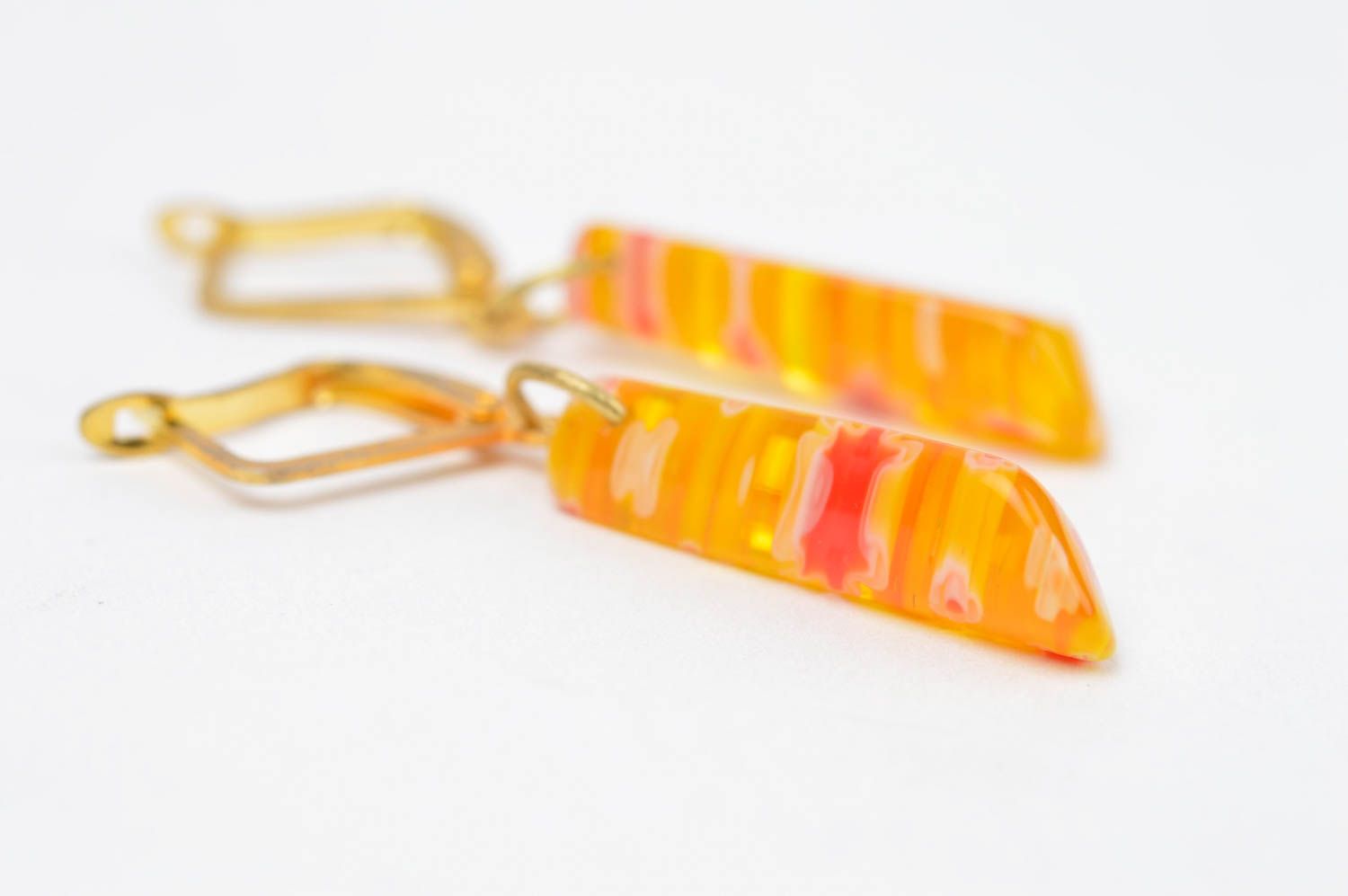 Handmade Accessoire für Frauen Damen Schmuck Glas Ohrringe schön lang gelb foto 2
