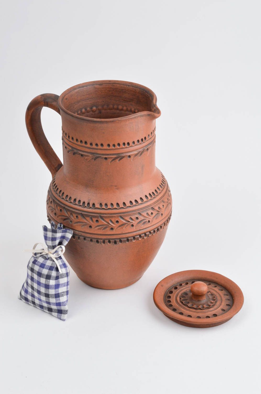 Jarro de cerámica con tapa hecho a mano vajilla de barro menaje de cocina  foto 1