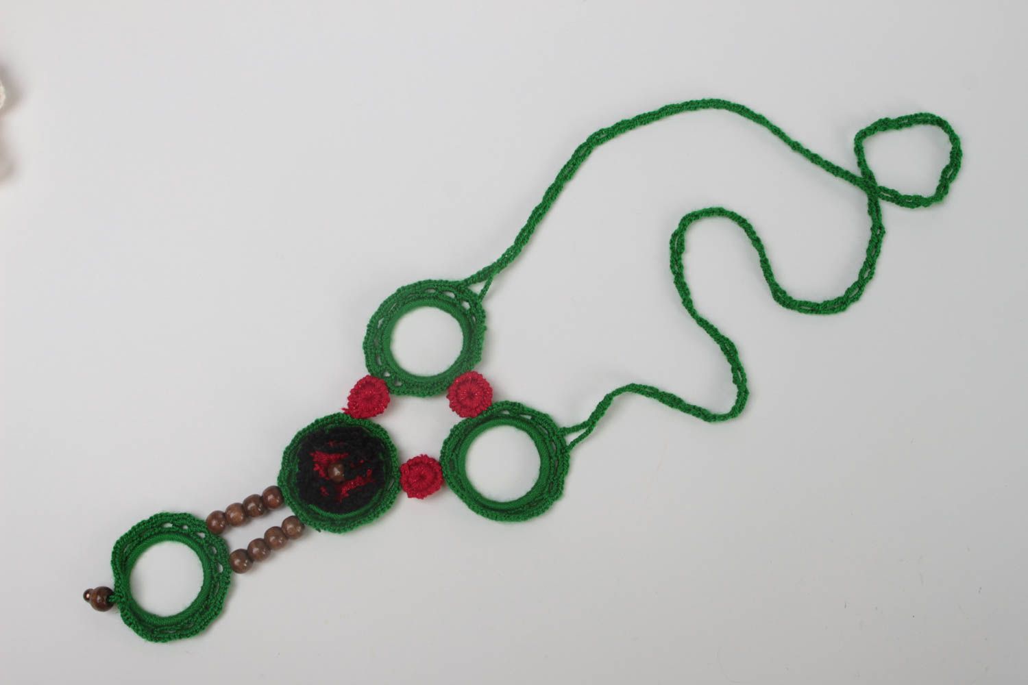 Handmade Modeschmuck Collier Häkel Accessoire lange Halskette groß grün foto 3