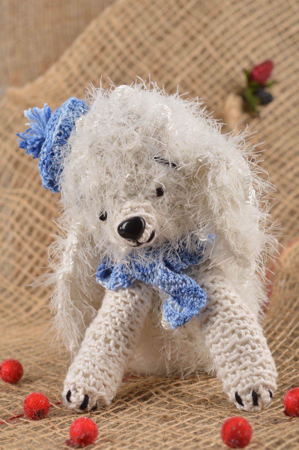 Jouet tricoté Peluche faite main au crochet Caniche blanc Cadeau enfant photo 2