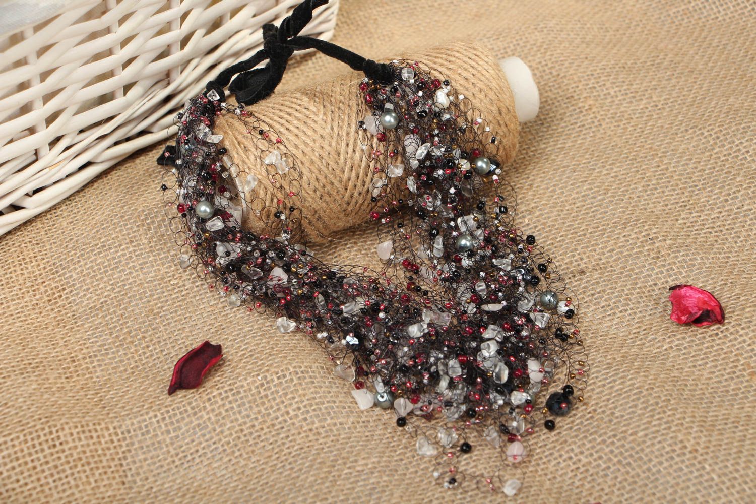 Beaded necklace with natural stones photo 4