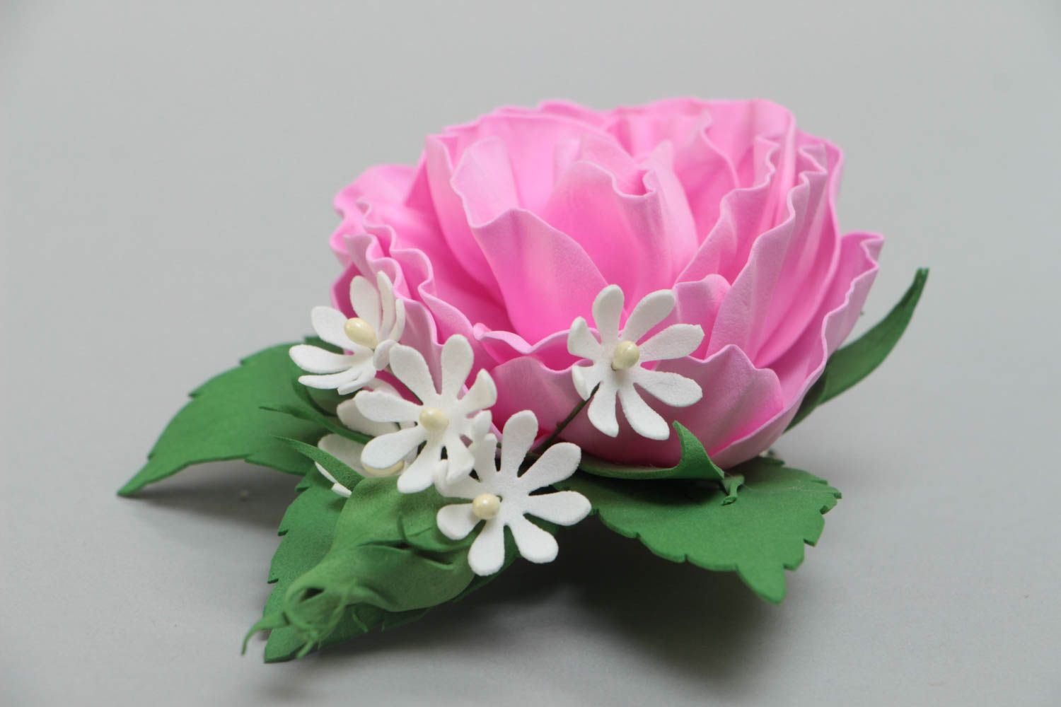 Beautiful designer handmade foamiran flower brooch hair clip Rose photo 3