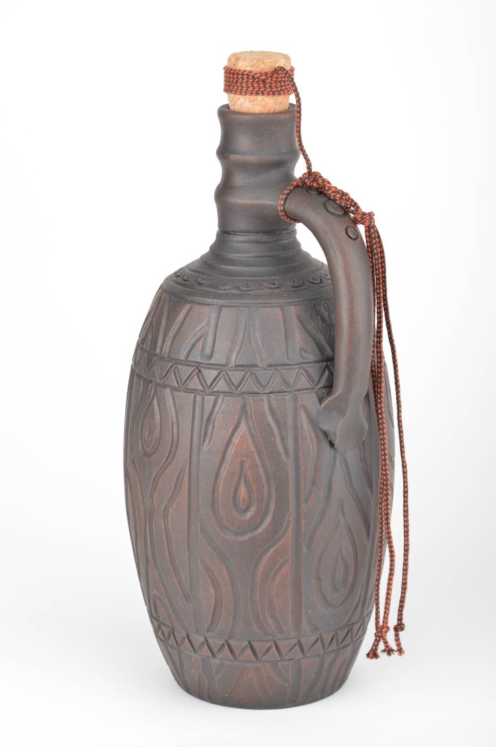 Large handmade ceramic dark bottle with cork kilned with milk for 1.75 l photo 2