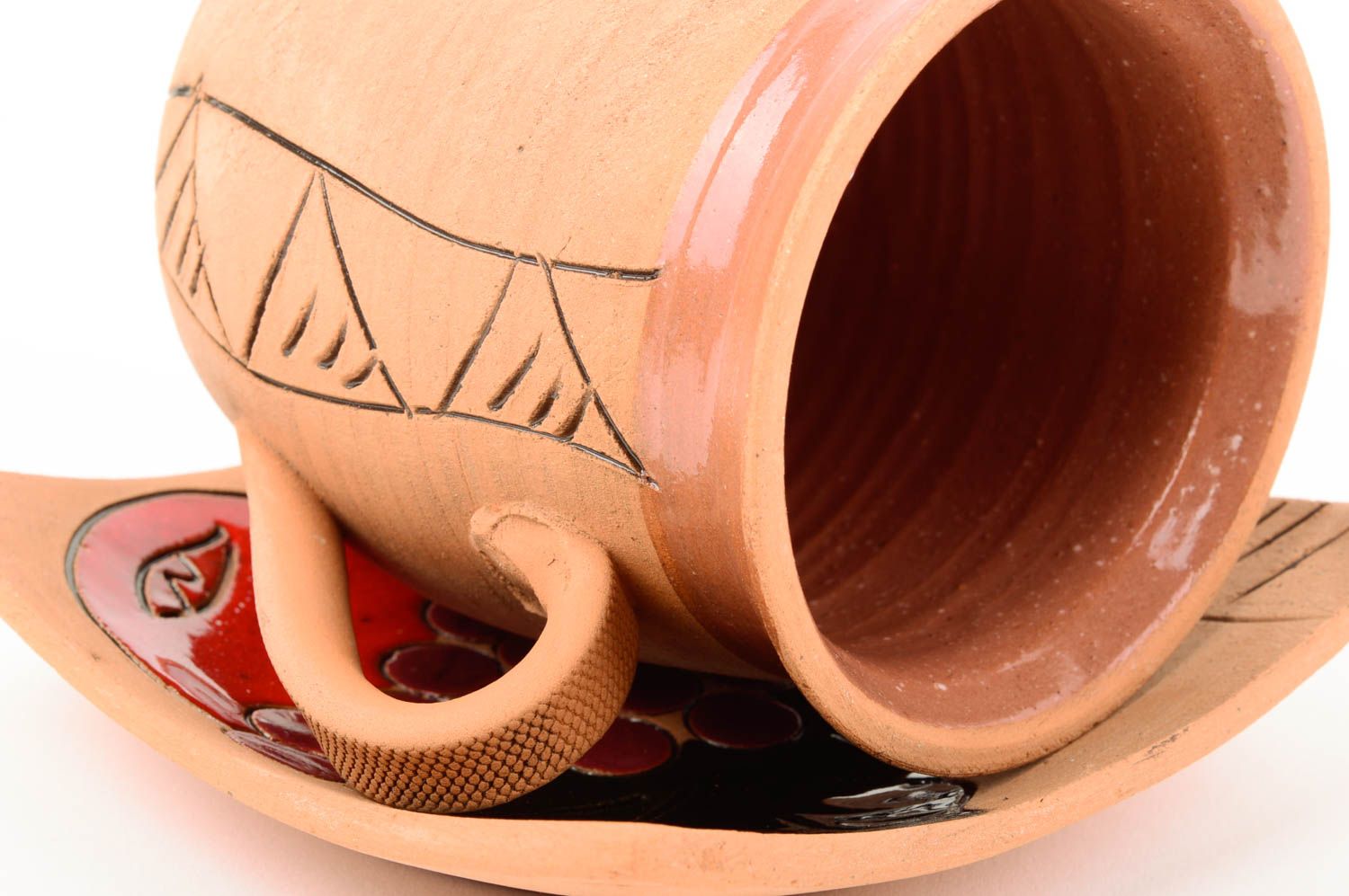 Taza artesanal de arcilla para té y platillo menaje de cocina regalo original  foto 3