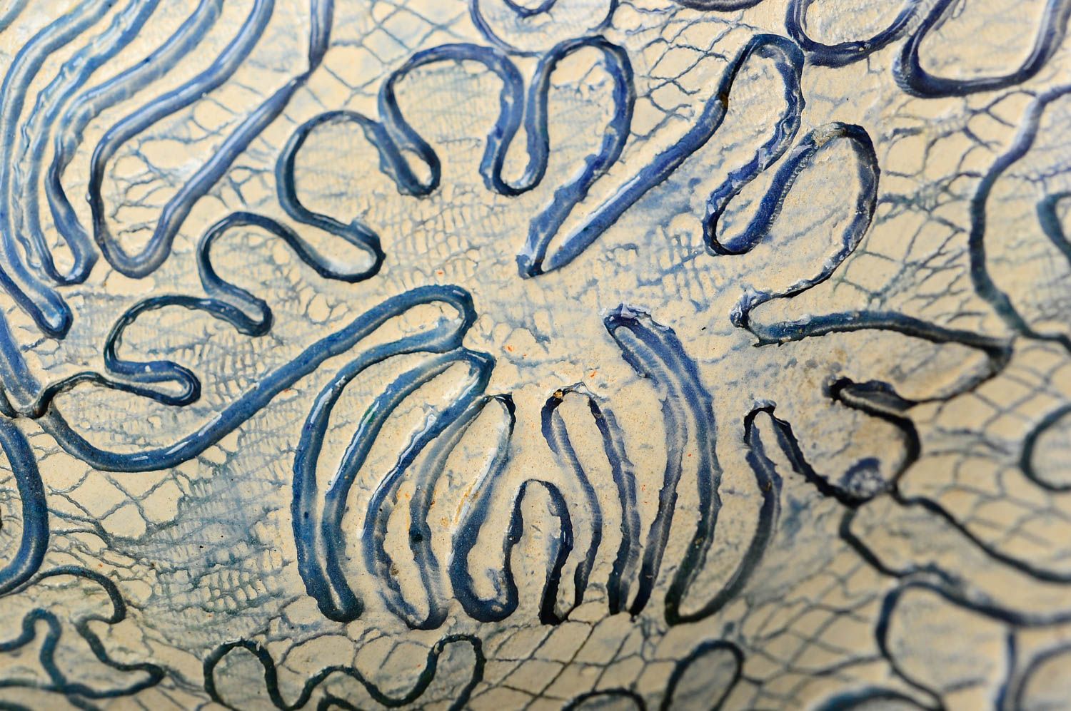 Керамическая тарелка handmade глиняная посуда расписная тарелка голубая фото 5