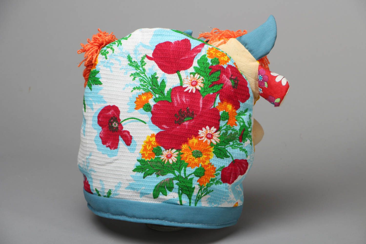 Handmade decorative soft fabric teapot cozy in the shape of colorful cow photo 3