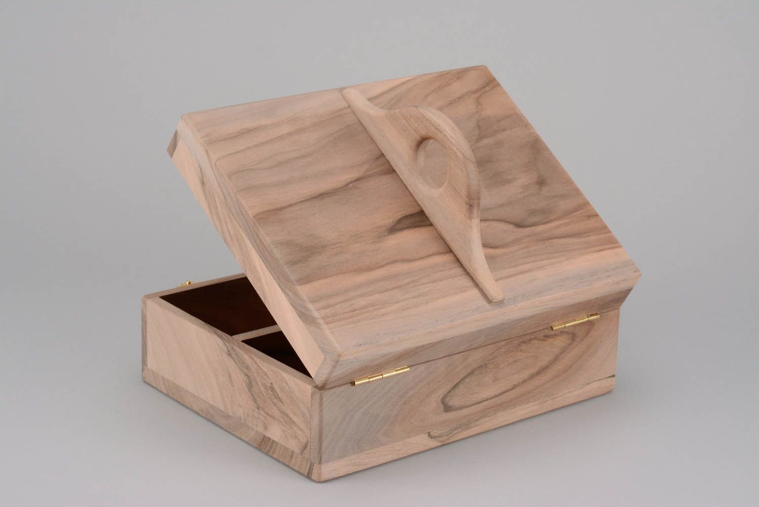 Wooden blank jewelry box with handles and sections photo 2
