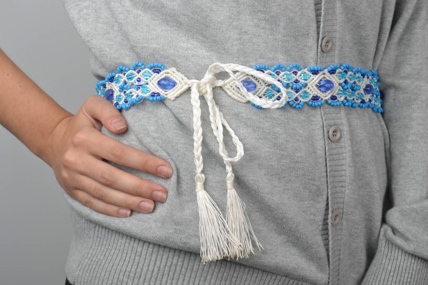 Handmade Damen Gürtel in Blau Accessoire für Frauen geflochtener Gürtel schön foto 1