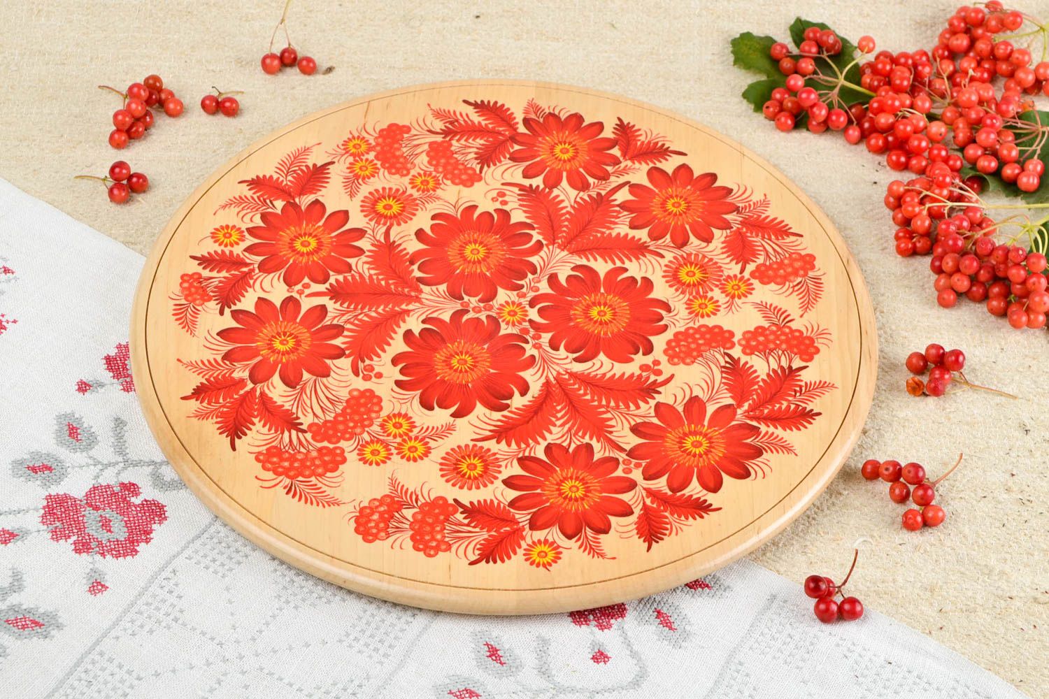 Assiette décorative fait main Vaisselle déco ronde rouge orange Déco ethnique photo 1