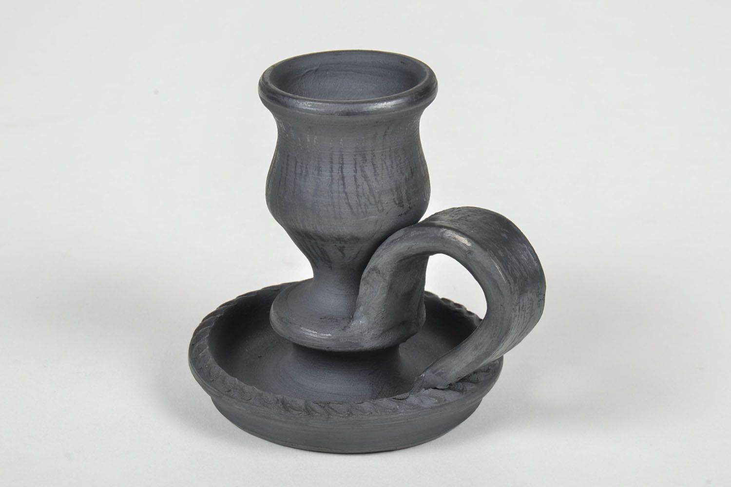 5 inch handmade black clay ceramic candlestick holder 0,61 lb photo 4