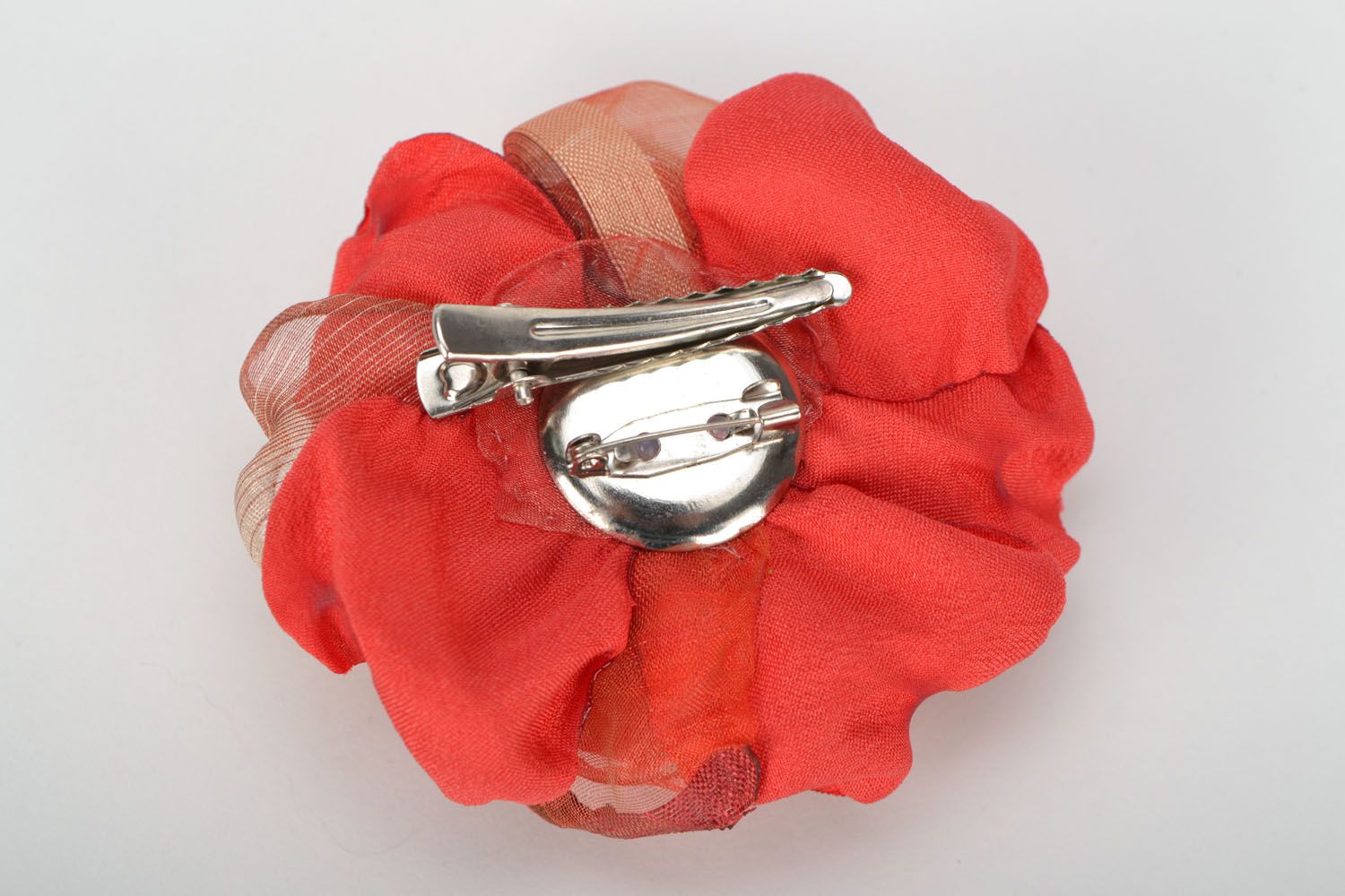 Red brooch-hairpin in the shape of flower photo 5