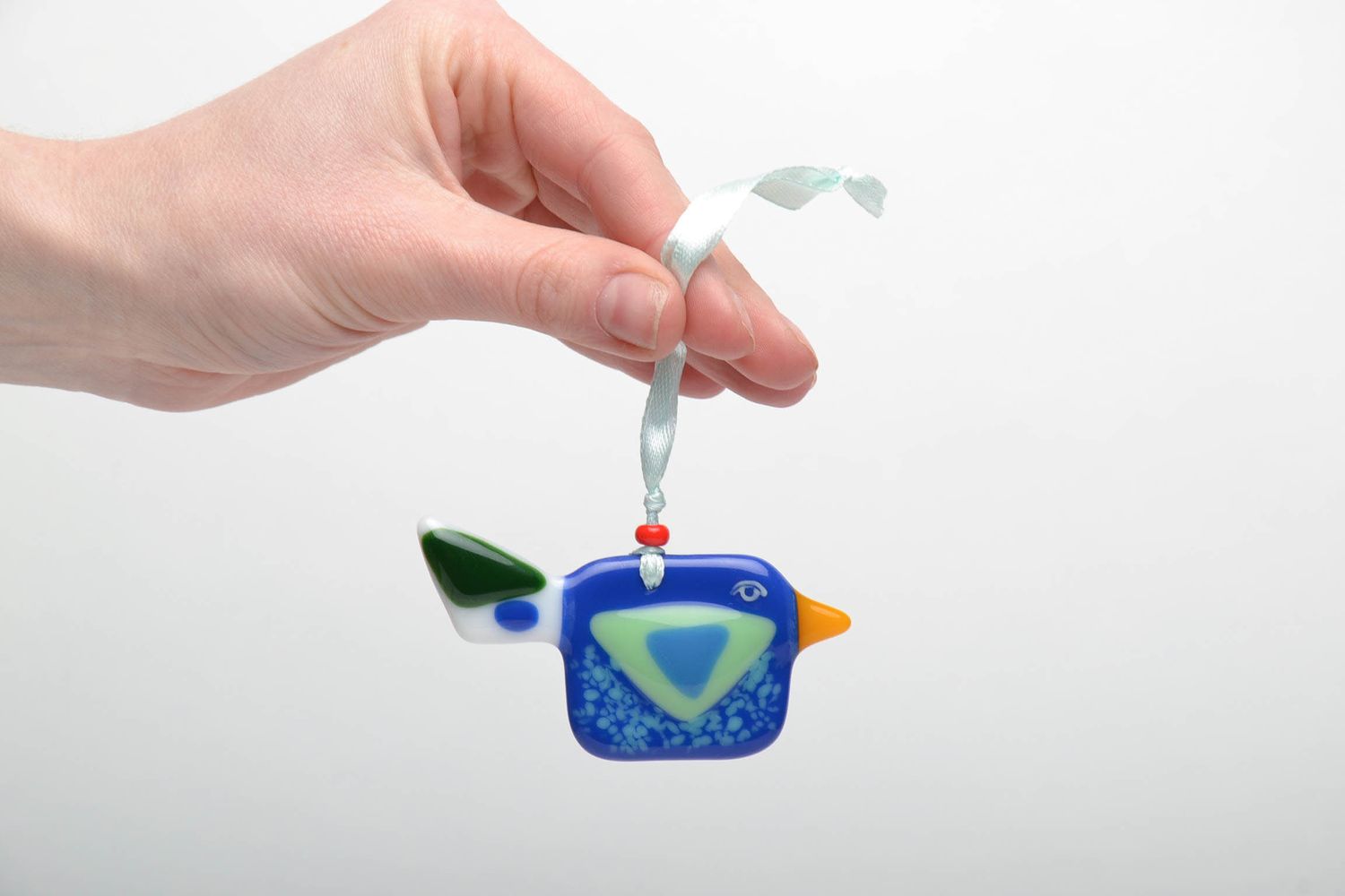 Fusing glass pendant in the shape of bird photo 2