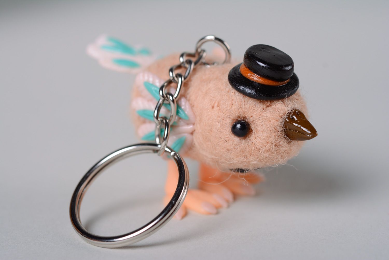 Nice keychain toy made of wool and polymer clay Bird photo 2