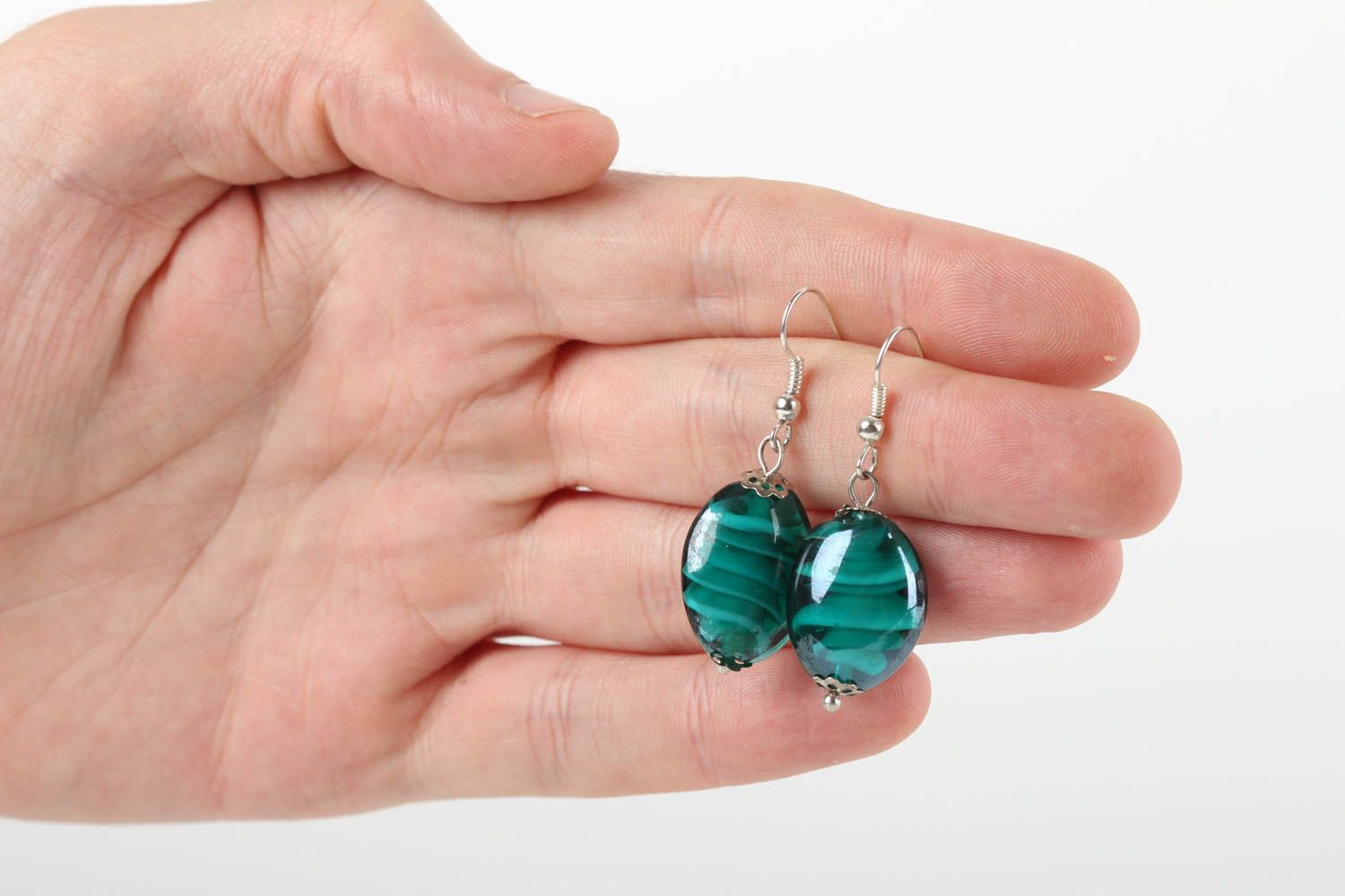 Handmade green earrings stylish glass accessories beautiful elite jewelry photo 5