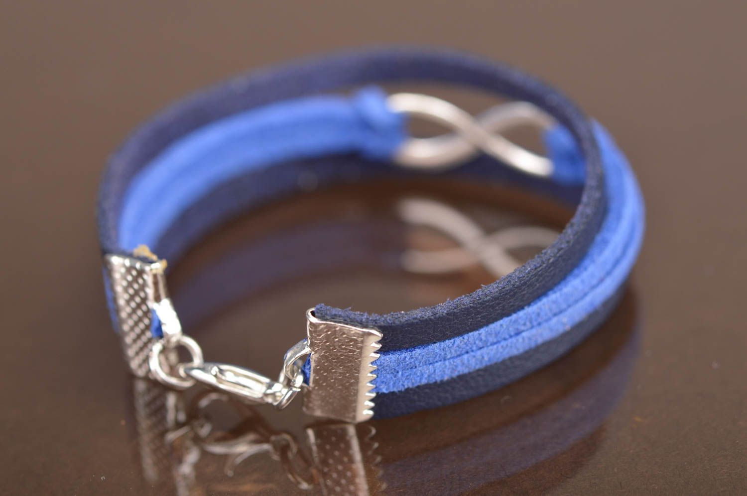 Genuine leather bracelet with insert handmade suede blue summer accessory photo 4