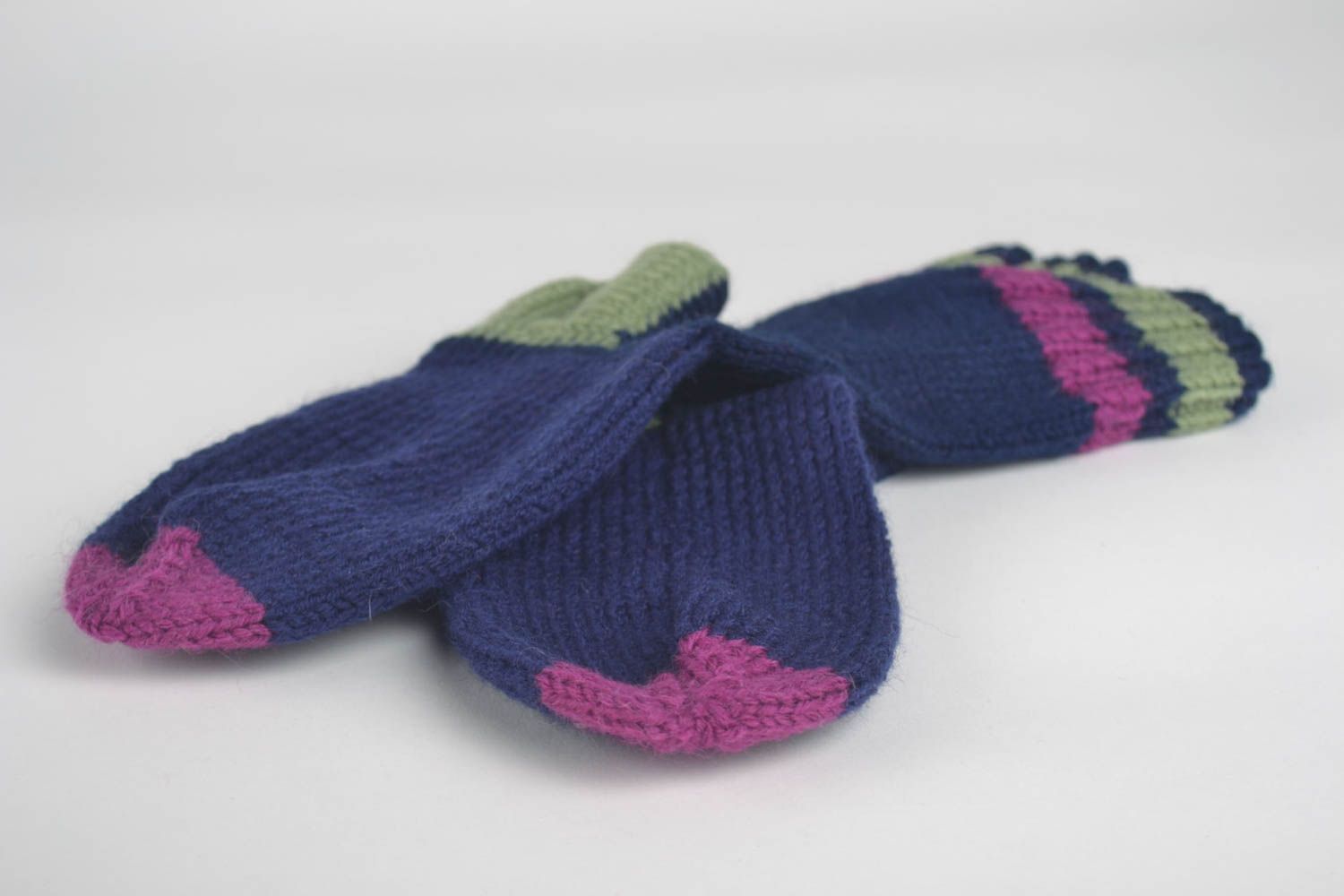 Handgestrickte Socken Damen Wollsocken Geschenk für Frau dunkelblau originell  foto 2