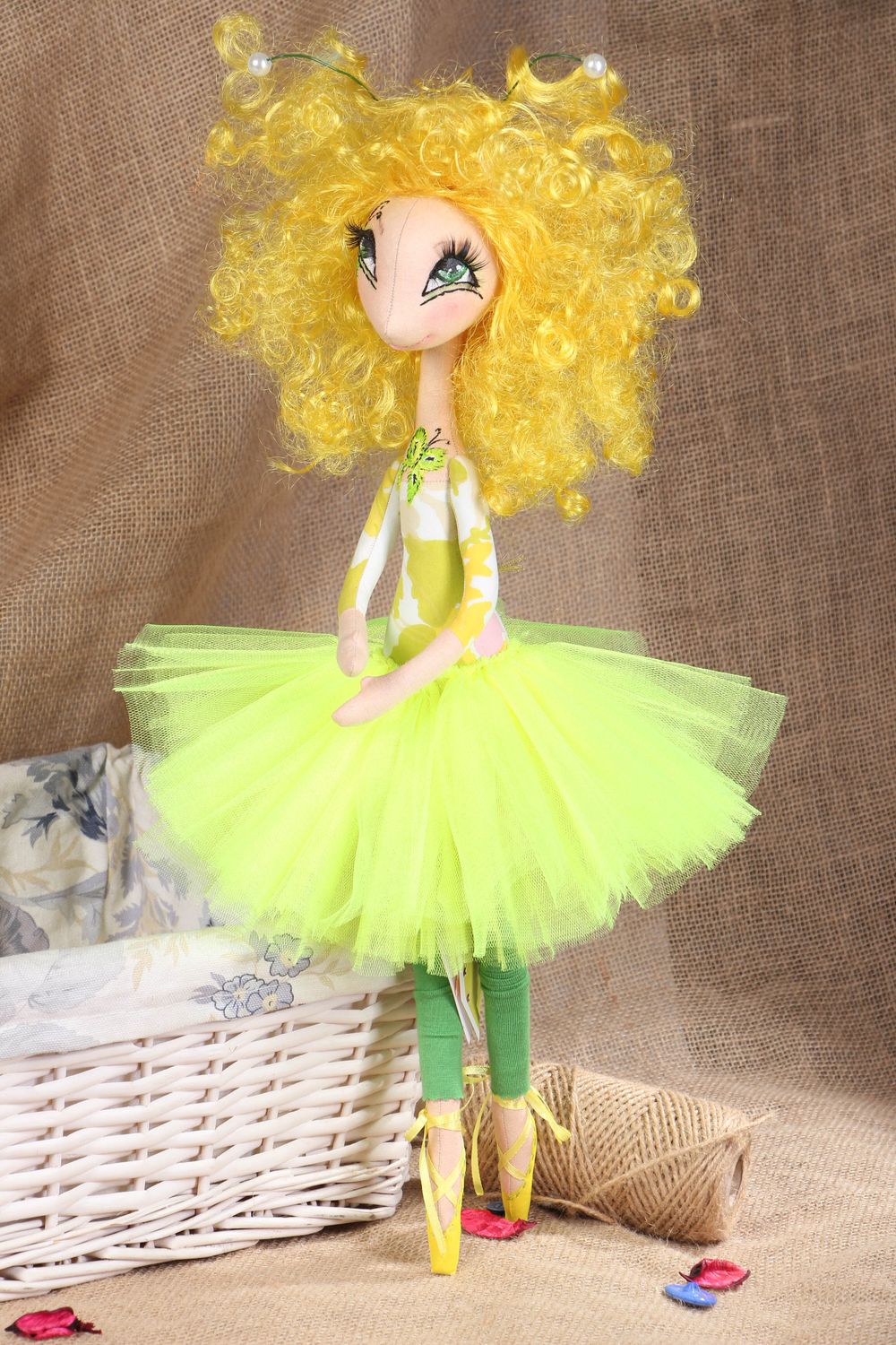 Handmade designer soft doll with stand Ballerina in Yellow photo 5